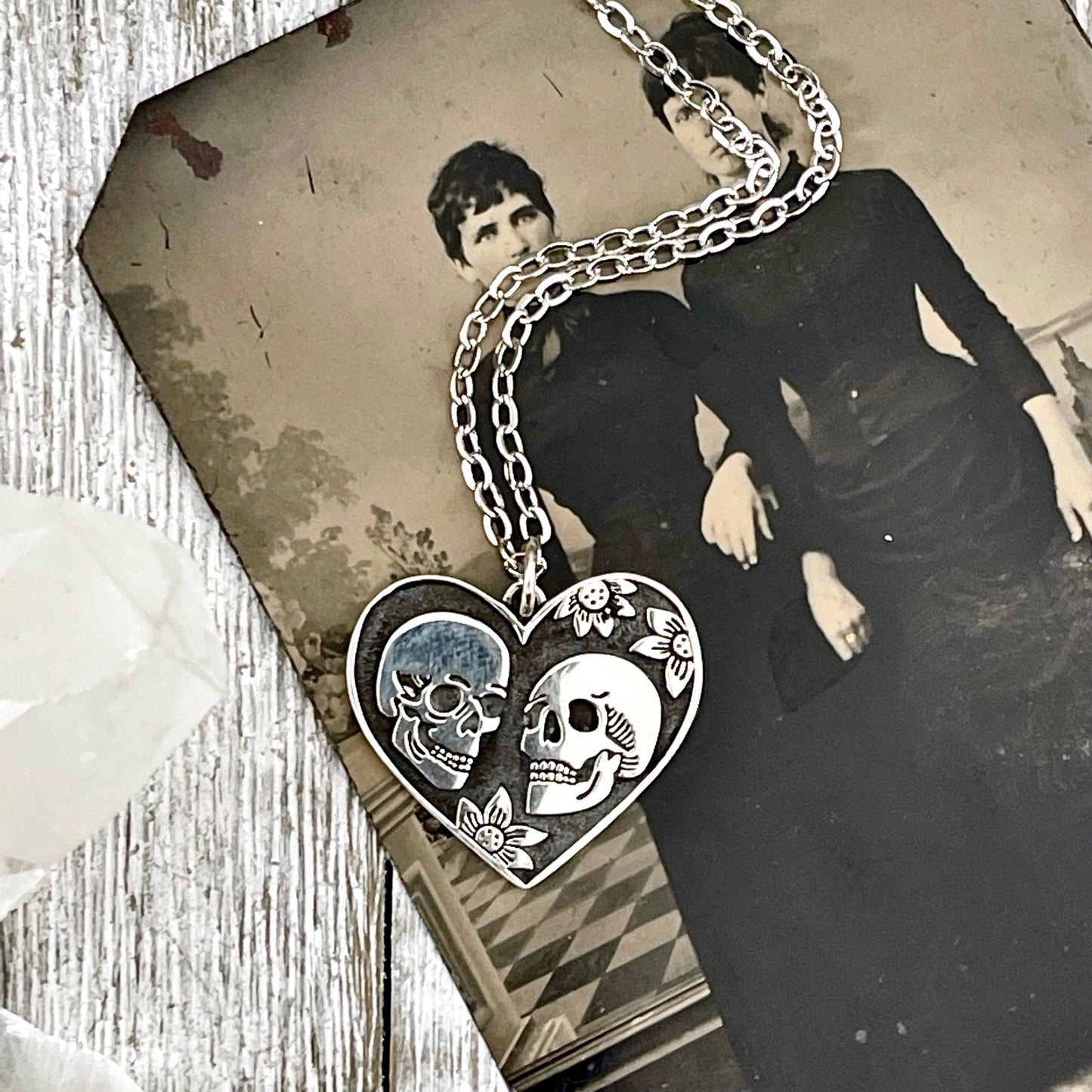 925 Sterling Silver, Etsy ID: 1572730565, Foxlark Alchemy, Gift for Woman, Gothic Jewelry, Jewelry, Necklace Pendant, Necklaces, Pendants, Skull Necklace, Skull Necklace Charm, Talisman Necklace, The Lovers, TINY TALISMANS, Witch Jewelry, Witch necklace,