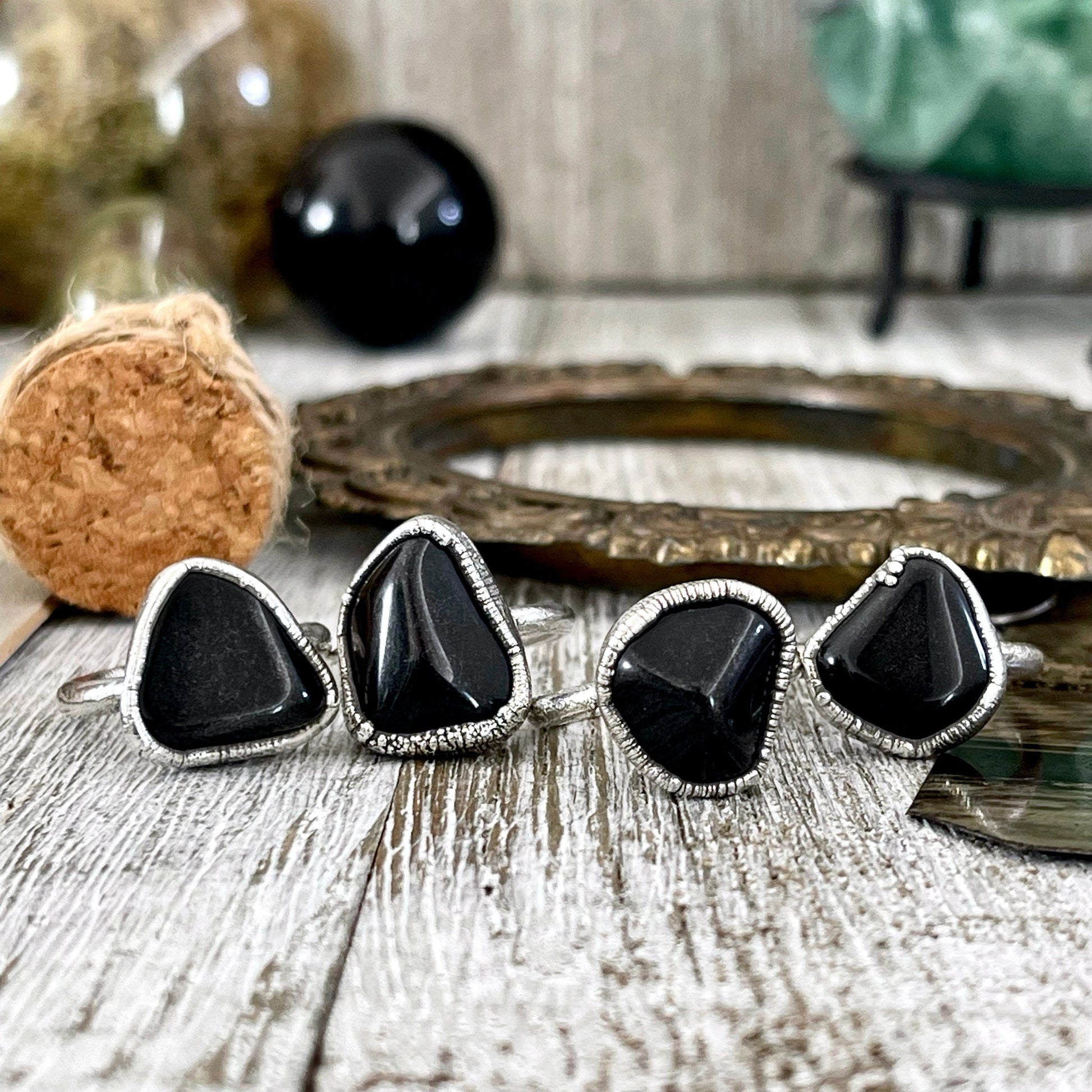 Natural Black Onyx Small Stone Ring in Fine Silver Size 5 6 7 8 9 10 / Foxlark Collection