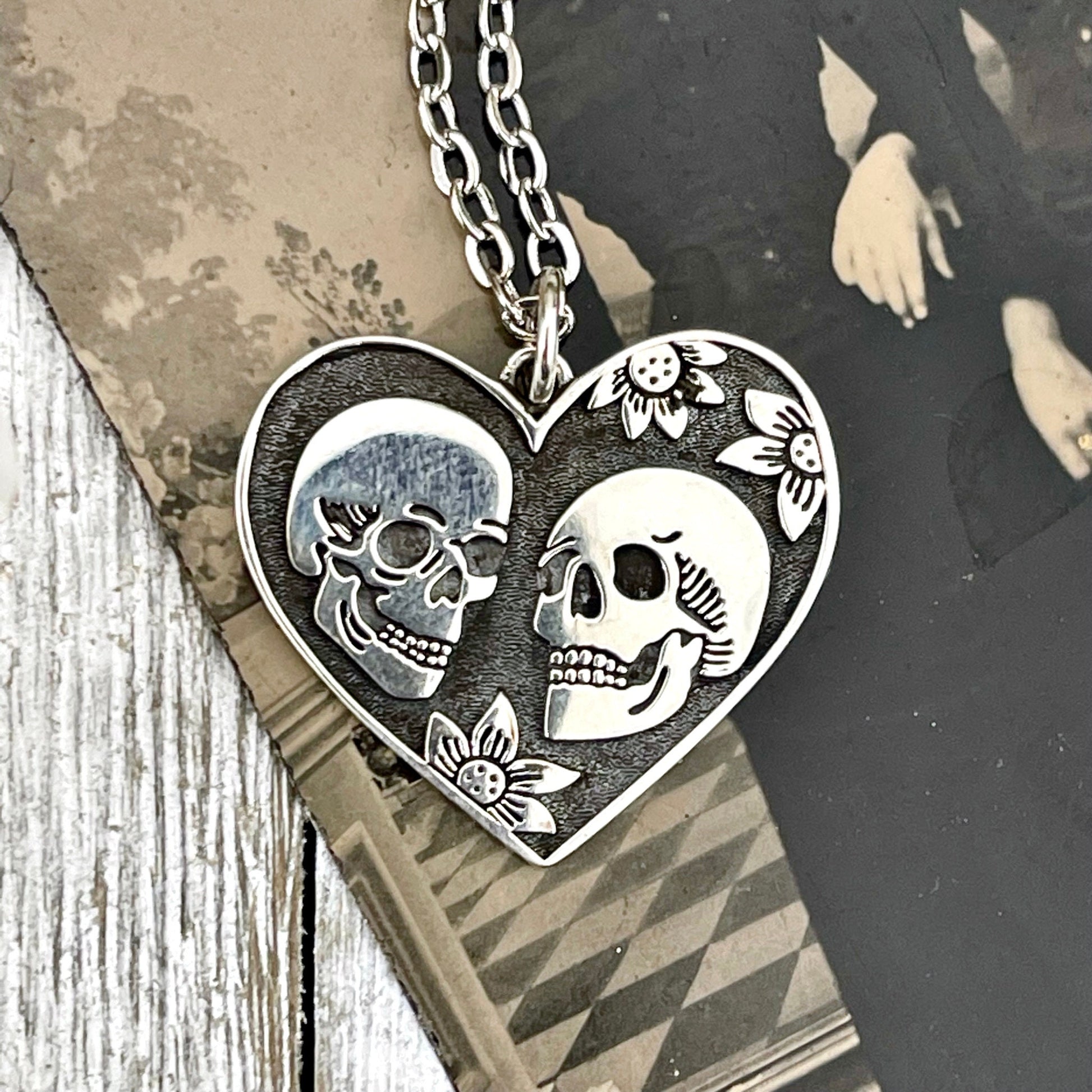 925 Sterling Silver, Etsy ID: 1572730565, Foxlark Alchemy, Gift for Woman, Gothic Jewelry, Jewelry, Necklace Pendant, Necklaces, Pendants, Skull Necklace, Skull Necklace Charm, Talisman Necklace, The Lovers, TINY TALISMANS, Witch Jewelry, Witch necklace,