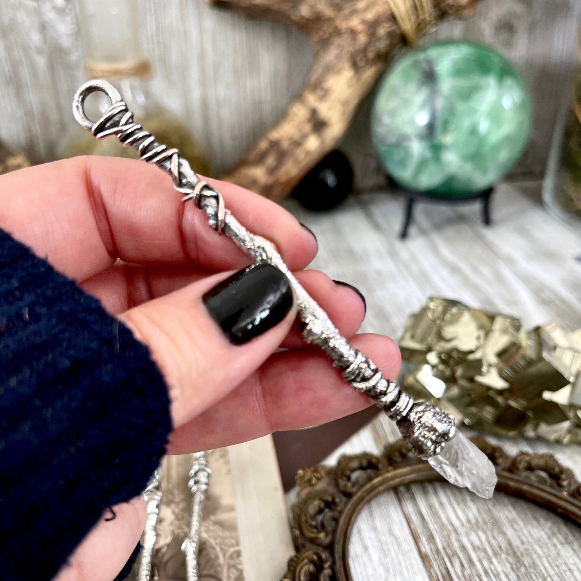 Clear Quartz Jewelry, Crystal Necklaces, Crystal Wand, Crystal Wizard Wand, electroformed, Etsy ID: 1558537088, FOXLARK- NECKLACES, Gothic Jewelry, Halloween Jewelry, Jewelry, Necklaces, Raw Crystal Jewelry, Raw Crystal Necklace, Raw Quartz Necklace, Whol