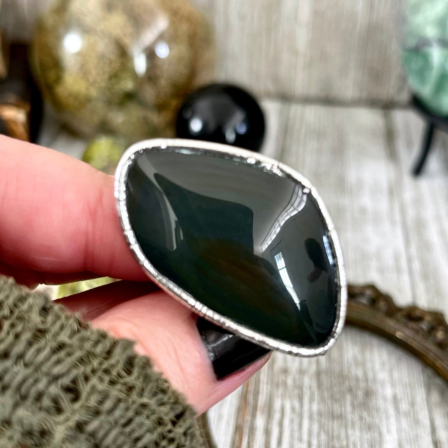 Big Bold Jewelry, Big Crystal Ring, Big Silver Ring, Big Statement Ring, Big Stone Ring, Black Obsidian, Bohemian Jewelry, Etsy ID: 1562125194, FOXLARK- RINGS, Jewelry, Large Boho Ring, Large Crystal Ring, Natural stone ring, Rainbow Obsidian, Rings, silv