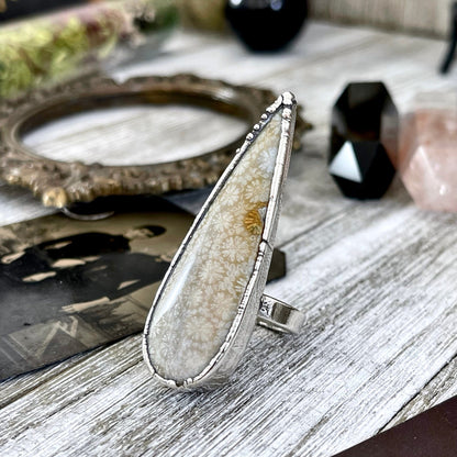 big Silver ring, Big Statement ring, Bohemian Jewelry, Bohemian Ring, Boho Crystal Jewelry, Boho Ring, Crystal Jewelry, Crystal Ring, Etsy ID: 1576291893, Fossil Coral Ring, FOXLARK- RINGS, Gypsy Jewelry, Jewelry, Large Stone Ring, Natural Stone Ring, Rin