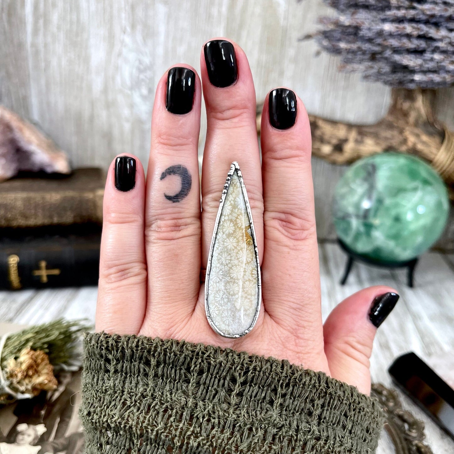 big Silver ring, Big Statement ring, Bohemian Jewelry, Bohemian Ring, Boho Crystal Jewelry, Boho Ring, Crystal Jewelry, Crystal Ring, Etsy ID: 1576291893, Fossil Coral Ring, FOXLARK- RINGS, Gypsy Jewelry, Jewelry, Large Stone Ring, Natural Stone Ring, Rin