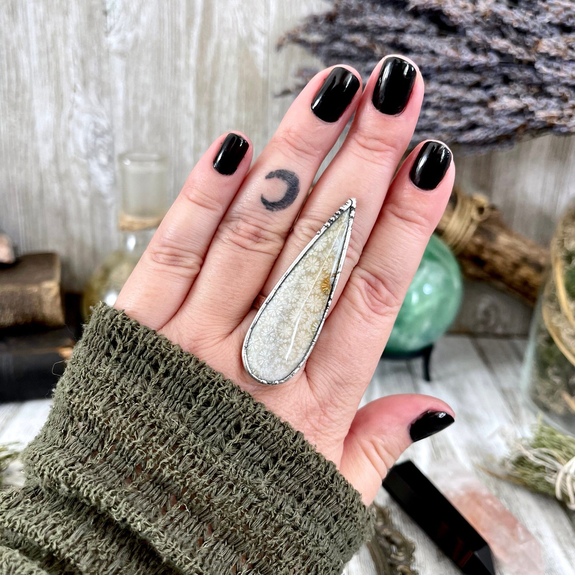 big Silver ring, Big Statement ring, Bohemian Jewelry, Bohemian Ring, Boho Crystal Jewelry, Boho Ring, Crystal Jewelry, Crystal Ring, Etsy ID: 1576291893, Fossil Coral Ring, FOXLARK- RINGS, Gypsy Jewelry, Jewelry, Large Stone Ring, Natural Stone Ring, Rin