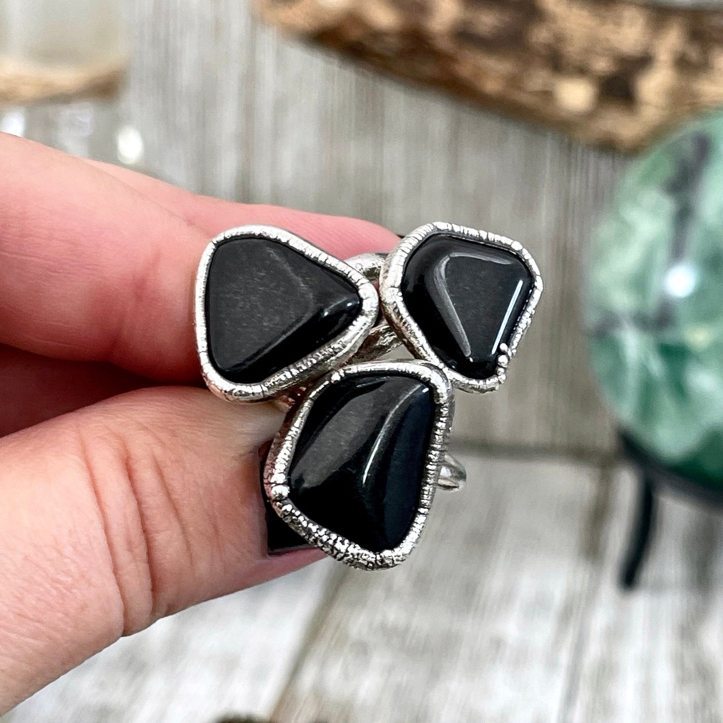 Natural Black Onyx Small Stone Ring in Fine Silver Size 5 6 7 8 9 10 / Foxlark Collection