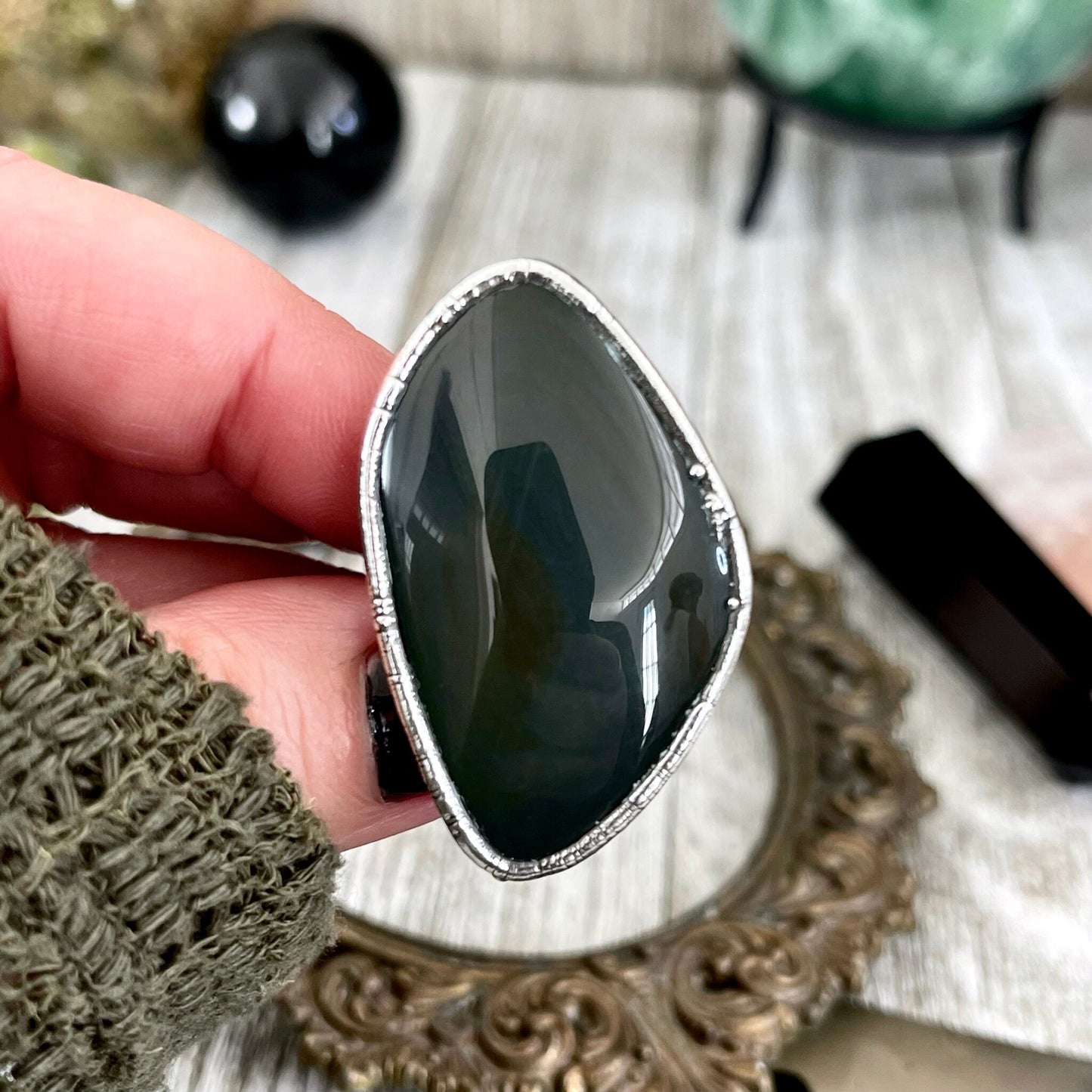 Big Bold Jewelry, Big Crystal Ring, Big Silver Ring, Big Statement Ring, Big Stone Ring, Black Obsidian, Bohemian Jewelry, Etsy ID: 1562125194, FOXLARK- RINGS, Jewelry, Large Boho Ring, Large Crystal Ring, Natural stone ring, Rainbow Obsidian, Rings, silv