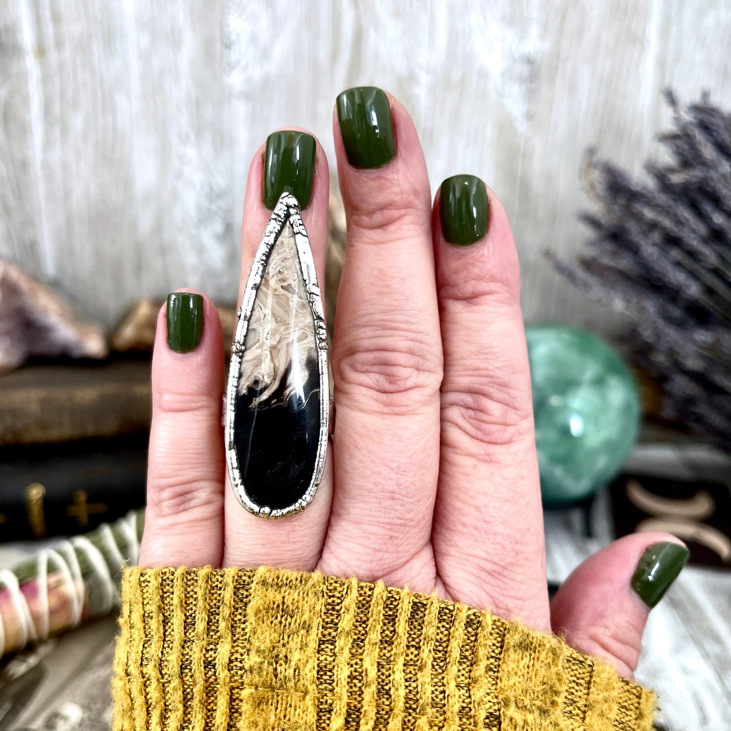 Big Bold Jewelry, Big Crystal Ring, Big Silver Ring, Big Stone Ring, Etsy ID: 1590661153, Fossilized Palm Root, FOXLARK- RINGS, Jewelry, Large Boho Ring, Large Crystal Ring, Large Stone Ring, Natural stone ring, Rings, silver crystal ring, Silver Stone Je