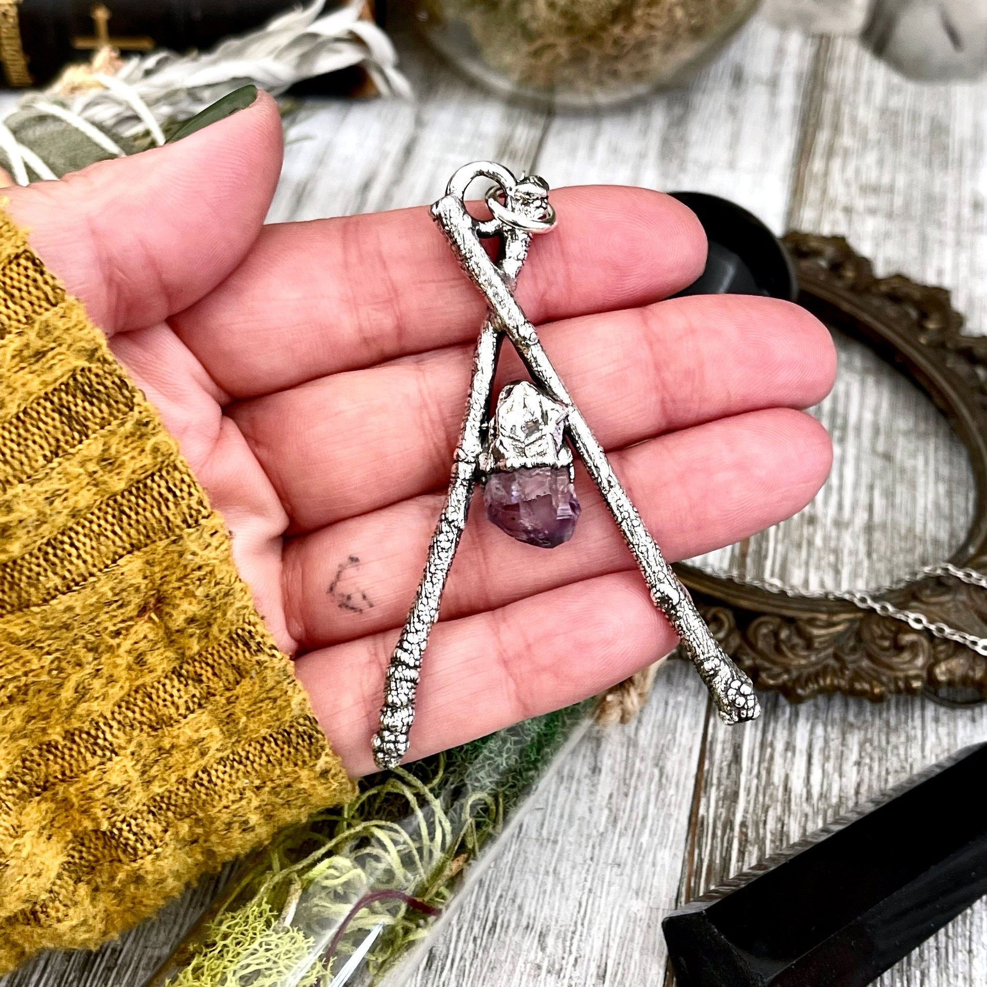 Amethyst Necklace, big crystal Necklace, Big Gothic Necklace, Bohemian Jewelry, Crystal Necklaces, Crystal Pendant, Etsy ID: 1601115195, FOXLARK- NECKLACES, Jewelry, nature inspired, Necklaces, Silver Jewelry, Silver Necklace, Silver Stone Jewelry, Statem