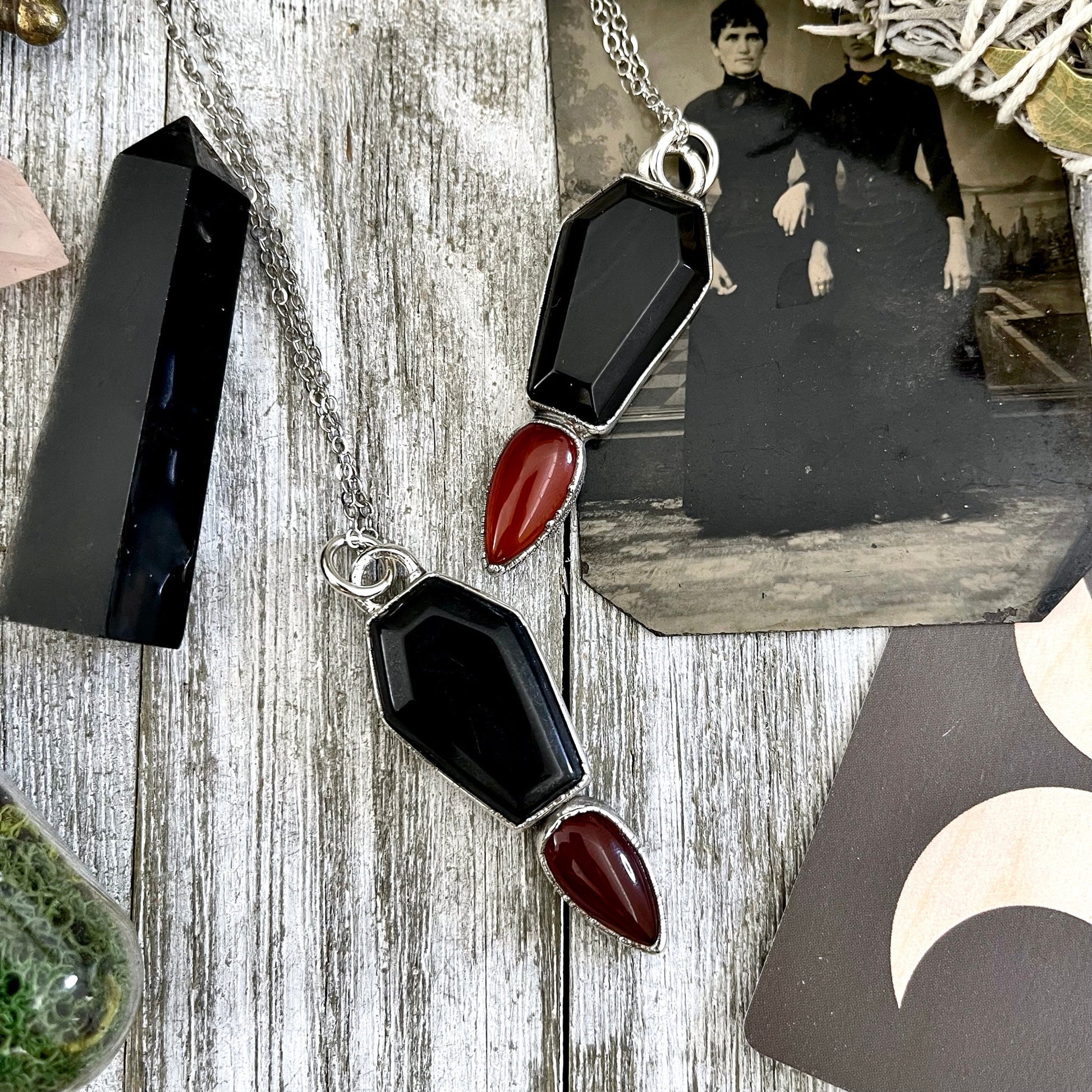 Black Onyx, Black Onyx Necklace, Bohemian Jewelry, Carnelian Necklace, Coffin Jewelry, Coffin Necklace, Crystal Jewelry, Crystal Necklace, Crystal Necklaces, Etsy ID: 1586962562, FOXLARK- NECKLACES, Gothic Jewelry, Gothic Necklace, Gothic Pendent, Jewelry