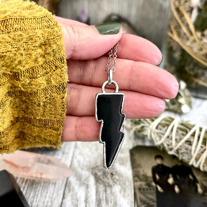 Black Onyx Necklace, Bohemian Jewelry, Bohemian Necklace, Crystal Jewelry, Crystal Necklace, Crystal Necklaces, Etsy ID: 1586973106, FOXLARK- NECKLACES, Gothic Jewelry, Gothic Necklace, Gothic Pendent, Jewelry, Lightning Bolt, Lightning Bolt Cab, Necklace