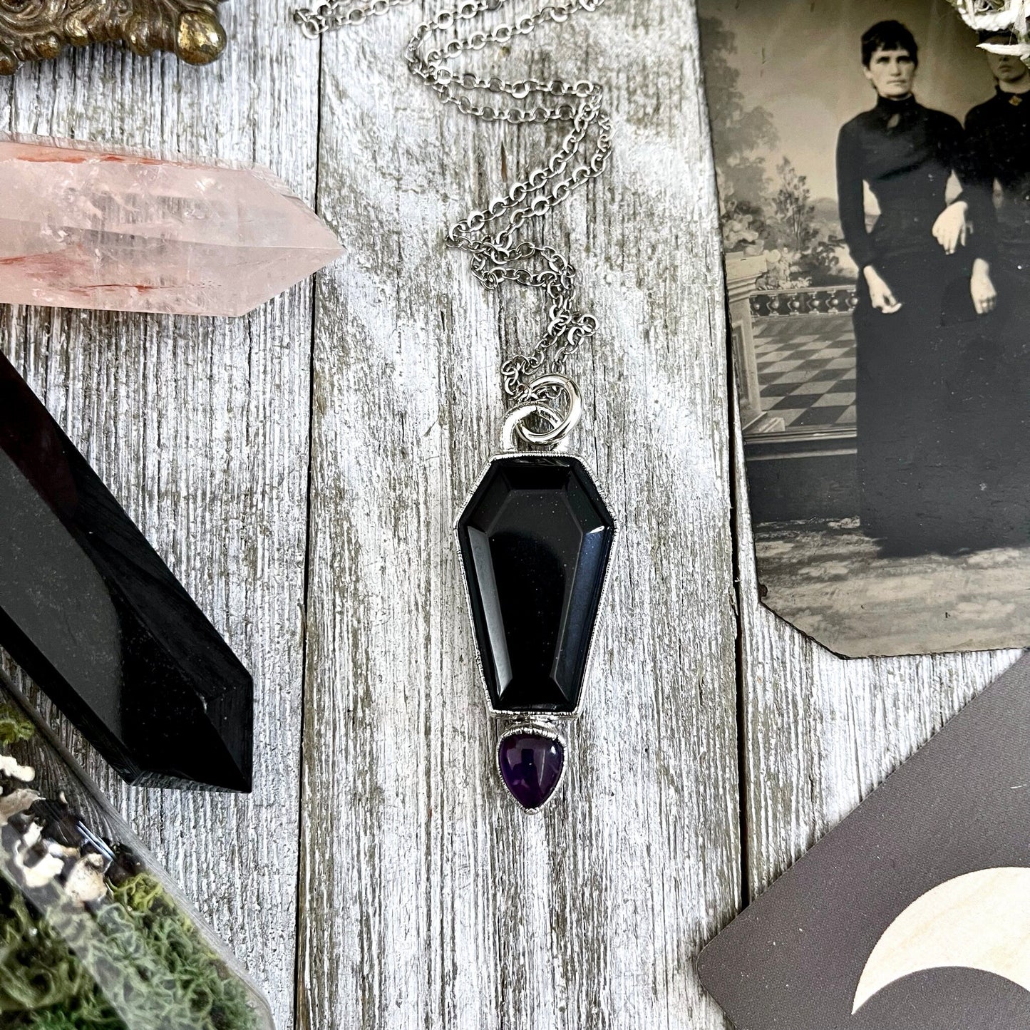 Amethyst, Amethyst Necklace, Black Onyx, Black Onyx Necklace, Bohemian Jewelry, Coffin Jewelry, Coffin Necklace, Crystal Jewelry, Crystal Necklace, Crystal Necklaces, Etsy ID: 1586964396, FOXLARK- NECKLACES, Gothic Jewelry, Gothic Necklace, Gothic Pendent