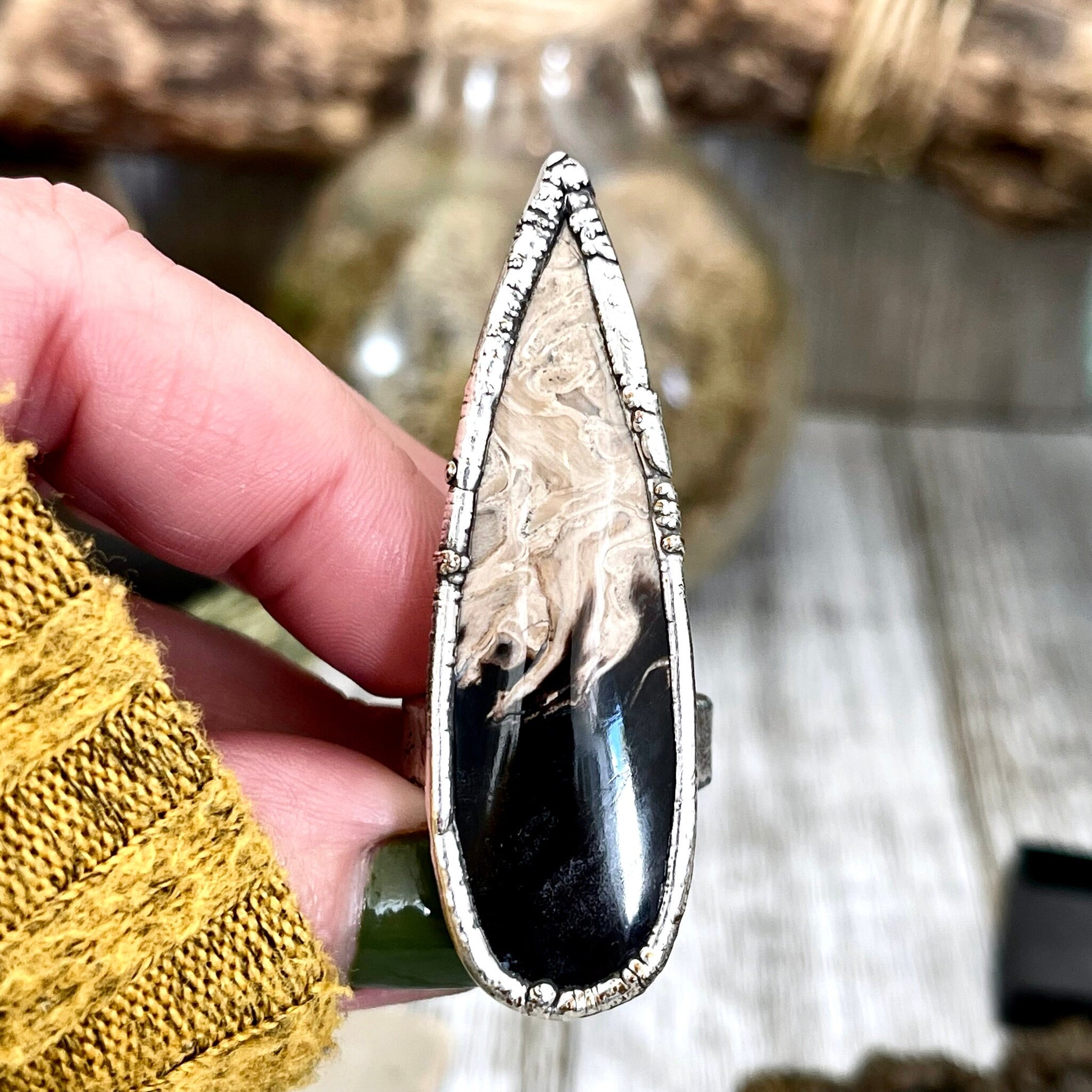 Big Bold Jewelry, Big Crystal Ring, Big Silver Ring, Big Stone Ring, Etsy ID: 1590661153, Fossilized Palm Root, FOXLARK- RINGS, Jewelry, Large Boho Ring, Large Crystal Ring, Large Stone Ring, Natural stone ring, Rings, silver crystal ring, Silver Stone Je