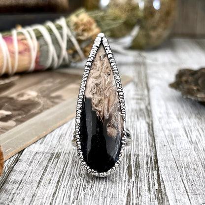 Big Bold Jewelry, Big Crystal Ring, Big Silver Ring, Big Stone Ring, Etsy ID: 1592184439, Fossilized Palm Root, FOXLARK- RINGS, Jewelry, Large Boho Ring, Large Crystal Ring, Large Stone Ring, Natural stone ring, Rings, silver crystal ring, Silver Stone Je