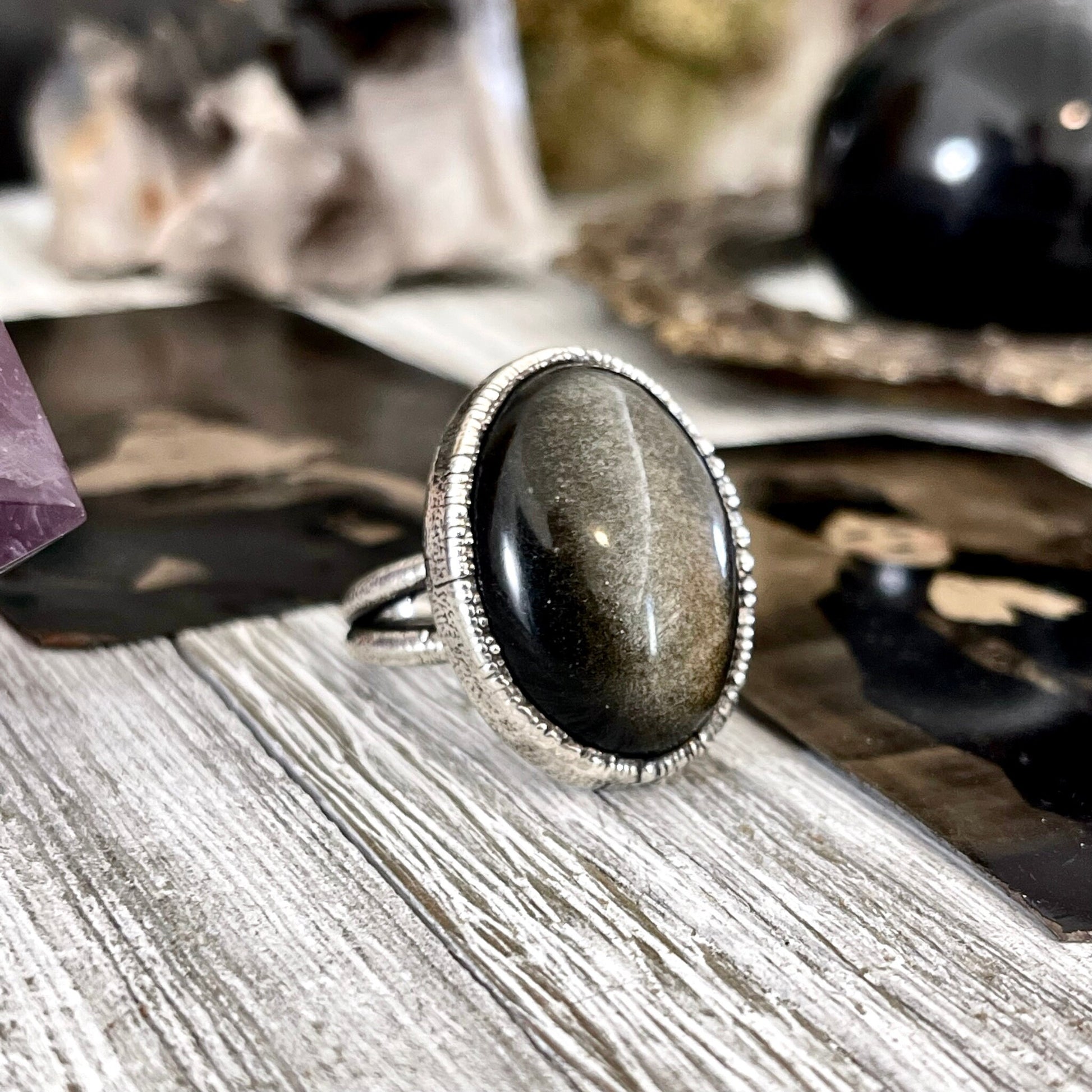 Big Bold Jewelry, Big Crystal Ring, Big Silver Ring, Big Statement Ring, Big Stone Ring, Etsy ID: 1599127836, FOXLARK- RINGS, Golden Sheen, Jewelry, Large Boho Ring, Large Crystal Ring, Natural stone ring, Obsidian Ring, Rings, silver crystal ring, Silver