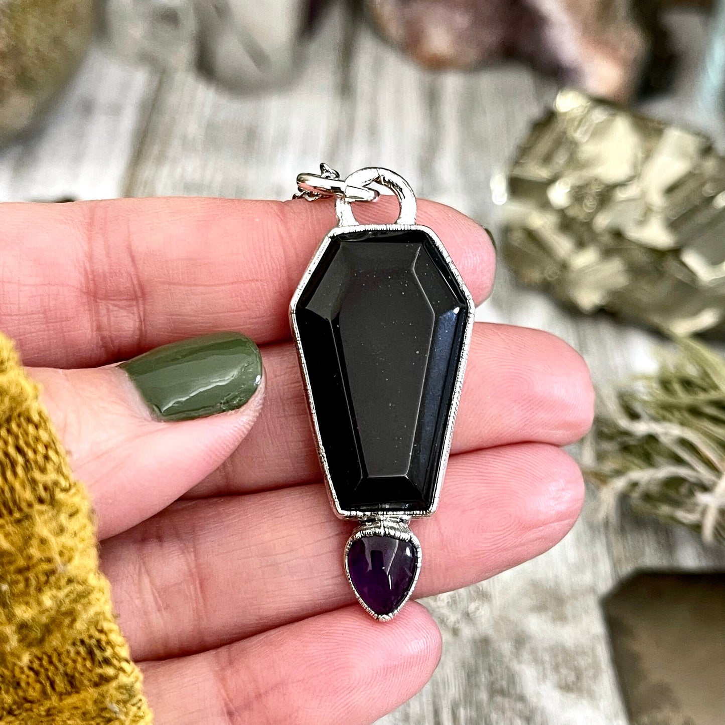 Amethyst, Amethyst Necklace, Black Onyx, Black Onyx Necklace, Bohemian Jewelry, Coffin Jewelry, Coffin Necklace, Crystal Jewelry, Crystal Necklace, Crystal Necklaces, Etsy ID: 1586964396, FOXLARK- NECKLACES, Gothic Jewelry, Gothic Necklace, Gothic Pendent