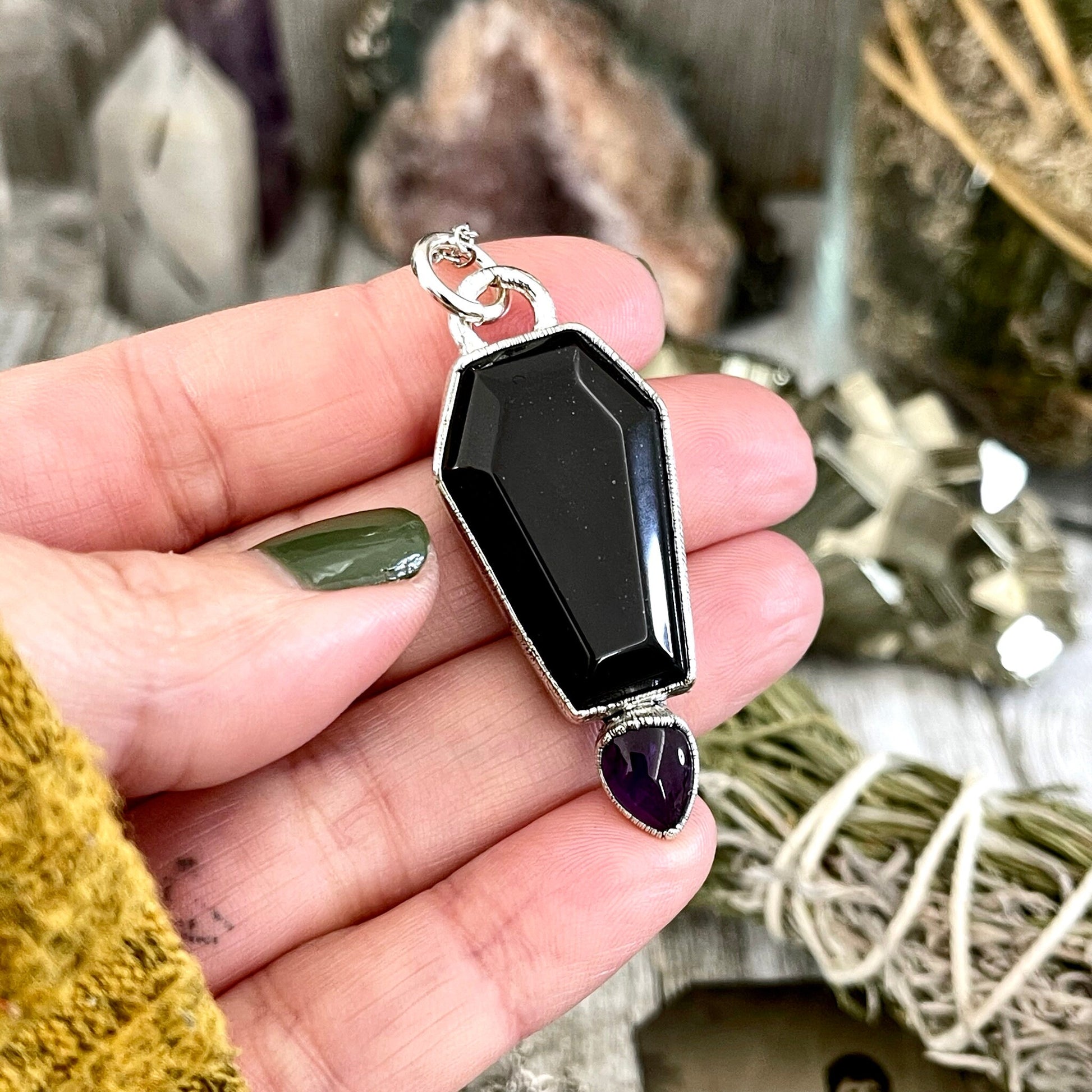 Amethyst, Amethyst Necklace, Black Onyx, Black Onyx Necklace, Bohemian Jewelry, Coffin Jewelry, Coffin Necklace, Crystal Jewelry, Crystal Necklace, Crystal Necklaces, Etsy ID: 1586964396, FOXLARK- NECKLACES, Gothic Jewelry, Gothic Necklace, Gothic Pendent