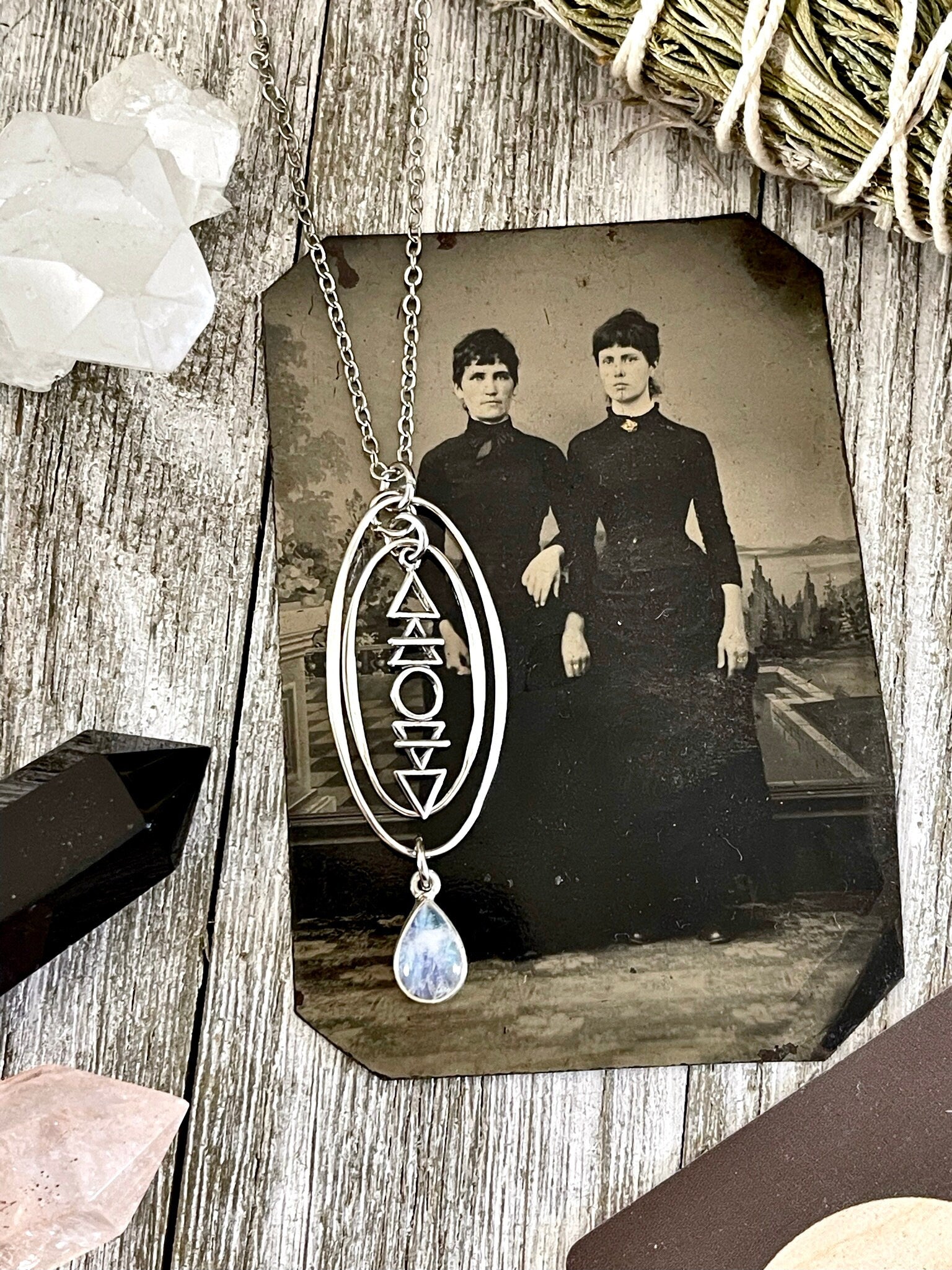 925 Sterling Silver, Elements Necklace, Etsy ID: 1604537898, Fire Air Water Earth, Geometric Necklace, Gift for Woman, Gothic Jewelry, Jewelry, Moonstone Necklace, Necklaces, Pendants, Sterling Silver, Talisman Necklace, TINY TALISMANS, Wiccan Jewelry, Wi