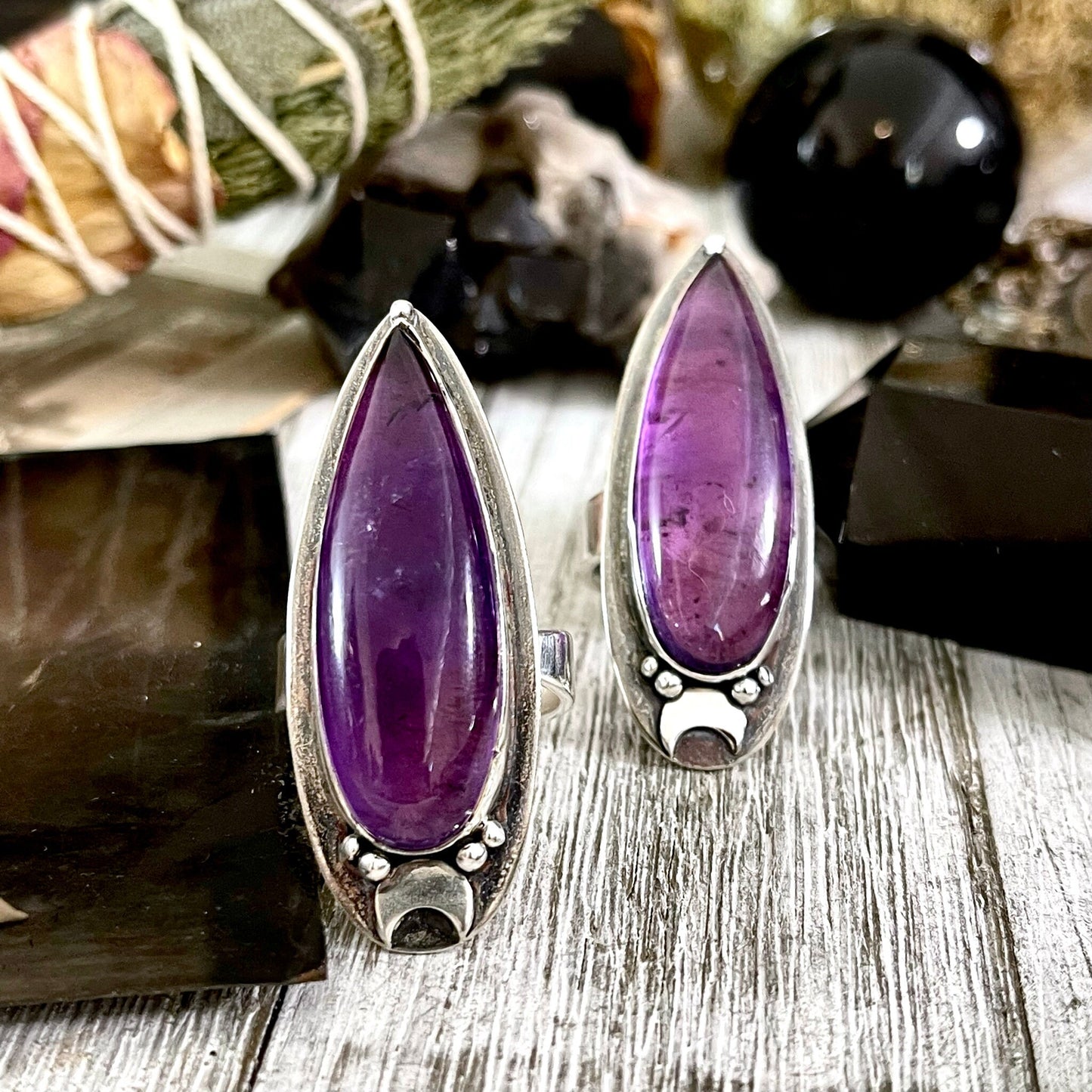 Adjustable, Amethyst ring, Bohemian Jewelry, Bohemian Ring, boho jewelry, boho ring, crystal ring, Etsy ID: 1592387820, Foxlark Alchemy, FOXLARK- RINGS, gypsy ring, Jewelry, Moon Jewelry, Moon Ring, Rings, Statement Rings, Wholesale, Witchy Jewelry