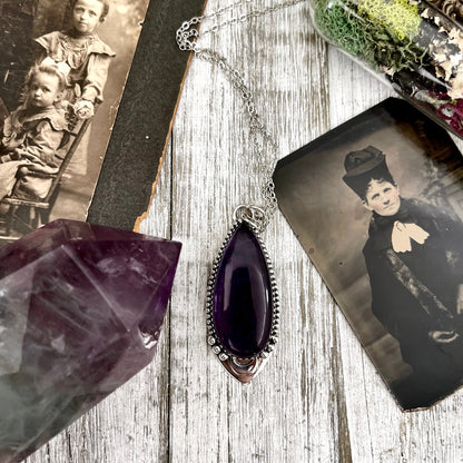 Midnight Moon Necklace Amethyst Crystal Teardrop Necklace in Sterling Silver -Designed by FOXLARK Collection / Witchy Purple Crystal