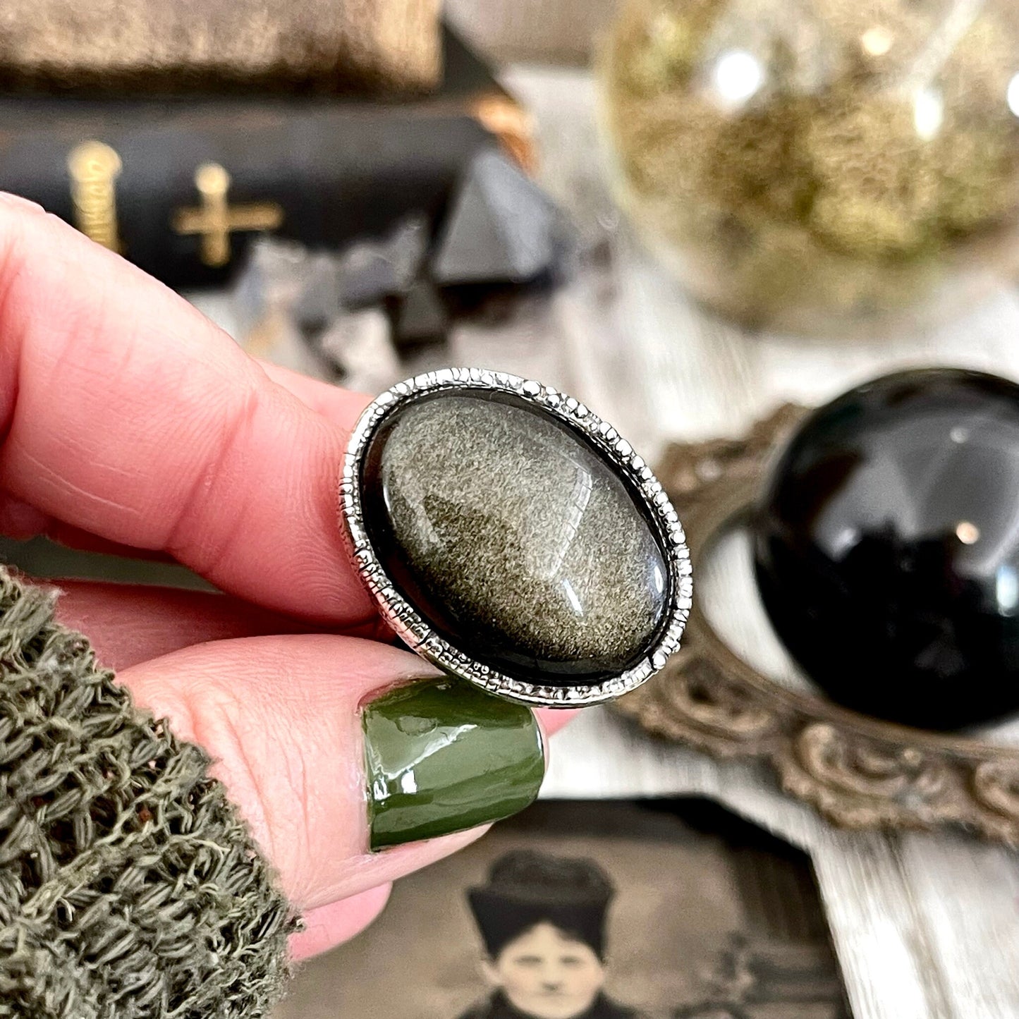 Big Bold Jewelry, Big Crystal Ring, Big Silver Ring, Big Statement Ring, Big Stone Ring, Etsy ID: 1599127836, FOXLARK- RINGS, Golden Sheen, Jewelry, Large Boho Ring, Large Crystal Ring, Natural stone ring, Obsidian Ring, Rings, silver crystal ring, Silver