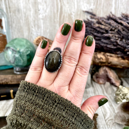 Big Bold Jewelry, Big Crystal Ring, Big Silver Ring, Big Statement Ring, Big Stone Ring, Etsy ID: 1599128786, FOXLARK- RINGS, Golden Sheen, Jewelry, Large Boho Ring, Large Crystal Ring, Natural stone ring, Obsidian Ring, Rings, silver crystal ring, Silver