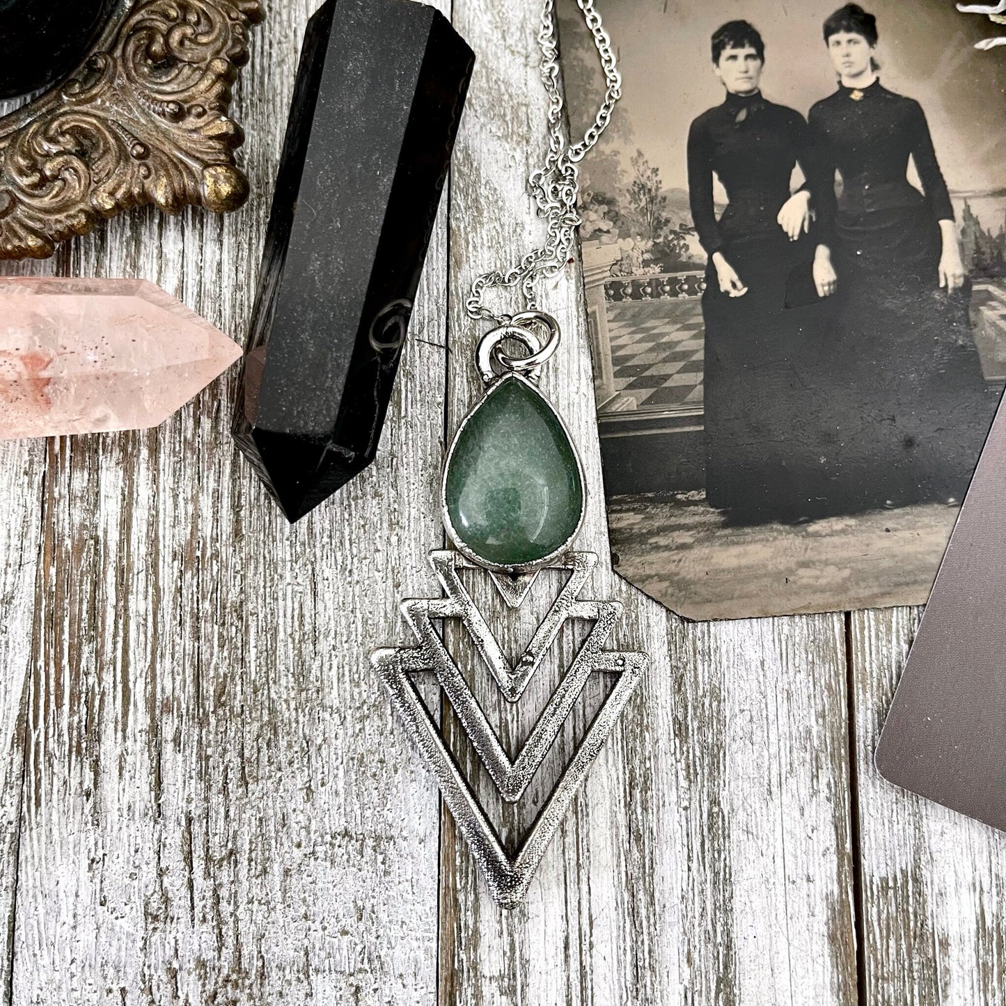 Alternative Jewelry, Big Crystal Necklace, Bohemian Jewelry, electroformed, Etsy ID: 1630274081, Foxlark Alchemy, FOXLARK- NECKLACES, Gemstone Pendent, Gothic Necklace, Green Aventurine, Green Stone Jewelry, Jewelry, Large Crystal, Necklaces, Pendants, ra