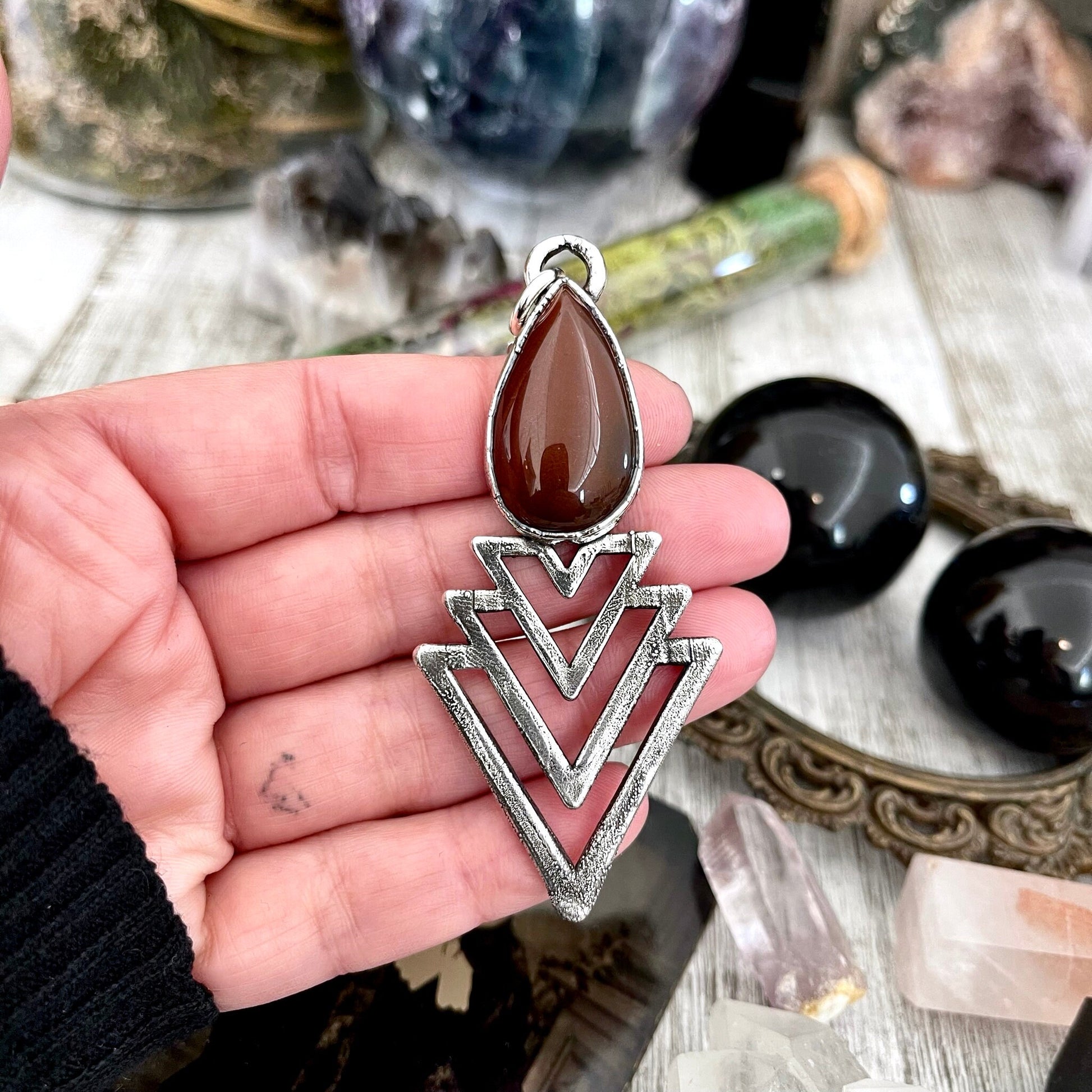 Alternative Jewelry, Big Crystal Necklace, Bohemian Jewelry, Carnelian Necklace, electroformed, Etsy ID: 1630255193, Foxlark Alchemy, FOXLARK- NECKLACES, Gemstone Pendent, Gothic Necklace, Jewelry, Large Crystal, Necklaces, Pendants, Raw crystal jewelry,