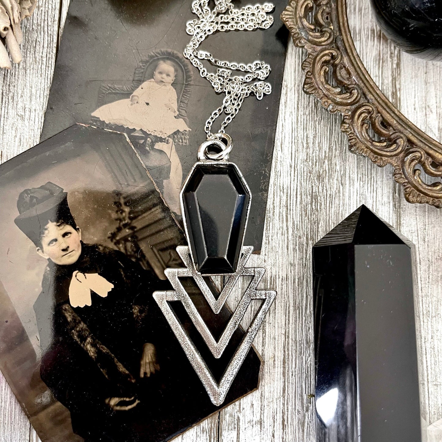 Alternative Jewelry, Big Crystal Necklace, Black Onyx Coffin, electroformed, Etsy ID: 1630278271, Foxlark Alchemy, FOXLARK- NECKLACES, Gemstone Pendent, Gothic Necklace, Jewelry, Large Crystal, Necklaces, Pendants, Punk Pendent, raw crystal necklace, Stat