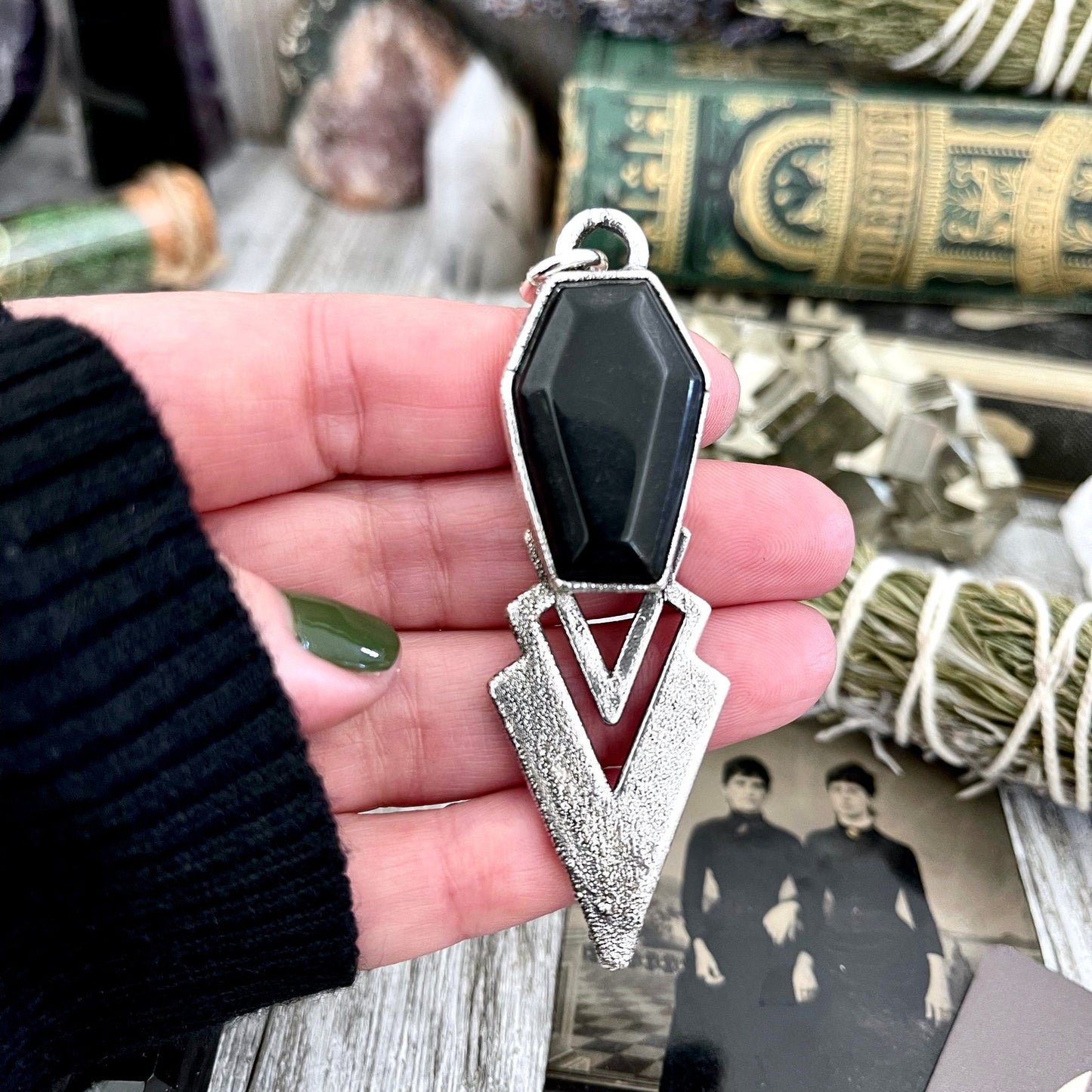 Alternative Jewelry, Big Crystal Necklace, Black Onyx Coffin, Crystal Coffin, electroformed, Etsy ID: 1616110128, Foxlark Alchemy, FOXLARK- NECKLACES, Gemstone Pendent, Gothic Necklace, Jewelry, Large Crystal, Necklaces, Pendants, Punk Pendent, raw crysta