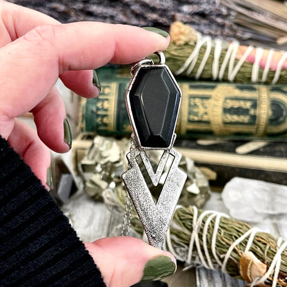 Alternative Jewelry, Big Crystal Necklace, Black Onyx Coffin, Crystal Coffin, electroformed, Etsy ID: 1616110128, Foxlark Alchemy, FOXLARK- NECKLACES, Gemstone Pendent, Gothic Necklace, Jewelry, Large Crystal, Necklaces, Pendants, Punk Pendent, raw crysta