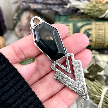 Alternative Jewelry, Big Crystal Necklace, Black Onyx Coffin, Crystal Coffin, electroformed, Etsy ID: 1616110128, Foxlark Alchemy, FOXLARK- NECKLACES, Gemstone Pendent, Gothic Necklace, Jewelry, Large Crystal, Necklaces, Pendants, Punk Pendent, raw crysta