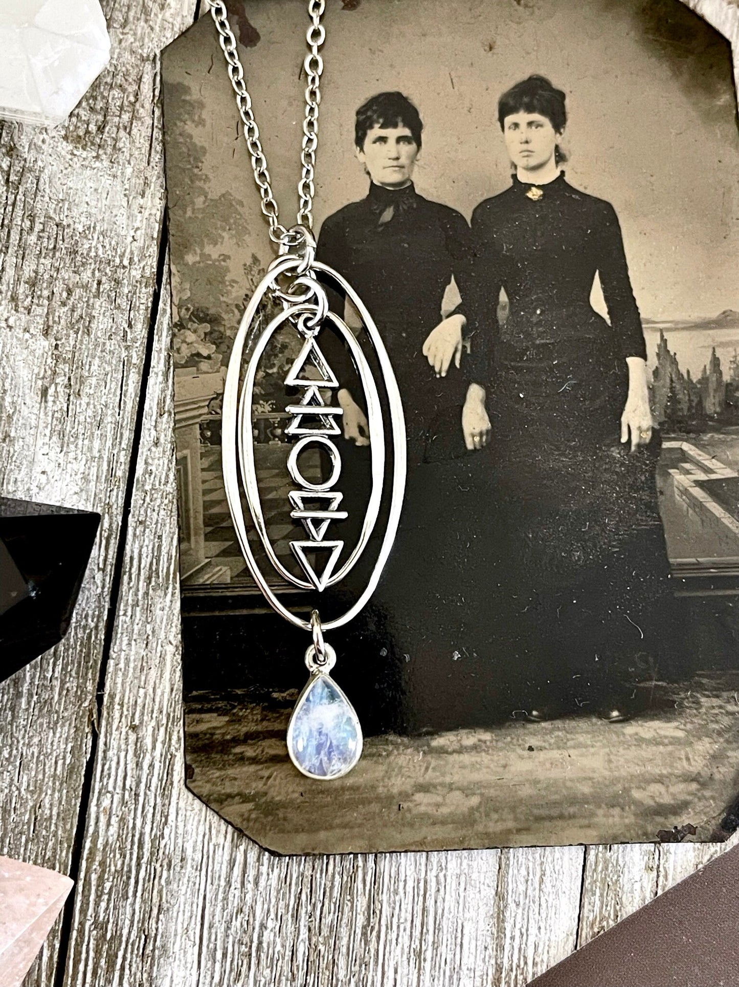 925 Sterling Silver, Elements Necklace, Etsy ID: 1604537898, Fire Air Water Earth, Geometric Necklace, Gift for Woman, Gothic Jewelry, Jewelry, Moonstone Necklace, Necklaces, Pendants, Sterling Silver, Talisman Necklace, TINY TALISMANS, Wiccan Jewelry, Wi