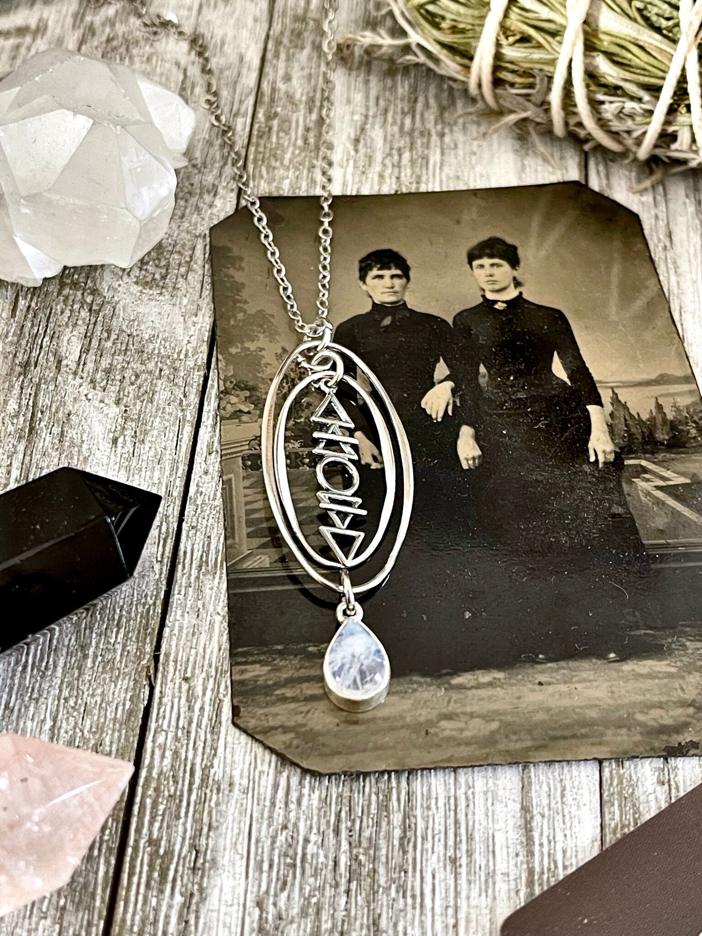 925 Sterling Silver, Elements Necklace, Etsy ID: 1604537898, Fire Air Water Earth, Geometric Necklace, Gift for Woman, Gothic Jewelry, Jewelry, Moonstone Necklace, Necklaces, Pendants, Sterling Silver, Talisman Necklace, TINY TALISMANS, Wiccan Jewelry, Wi