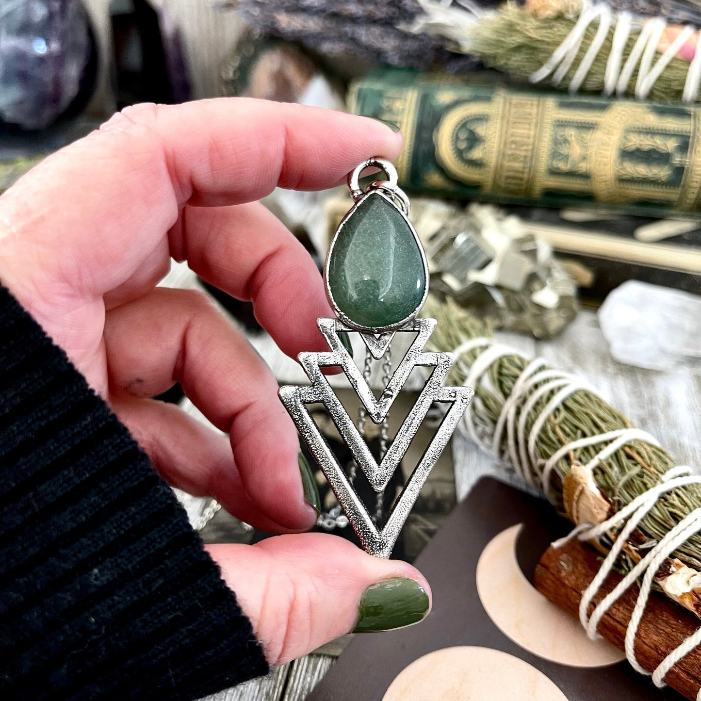 Alternative Jewelry, Big Crystal Necklace, Bohemian Jewelry, electroformed, Etsy ID: 1630274081, Foxlark Alchemy, FOXLARK- NECKLACES, Gemstone Pendent, Gothic Necklace, Green Aventurine, Green Stone Jewelry, Jewelry, Large Crystal, Necklaces, Pendants, ra