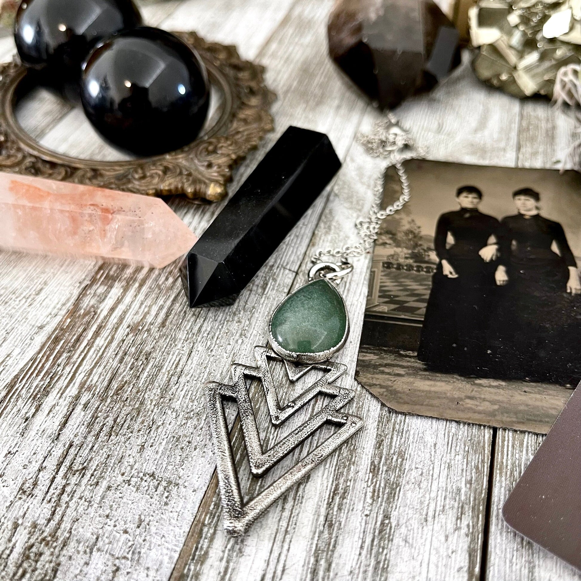 Alternative Jewelry, Big Crystal Necklace, Bohemian Jewelry, electroformed, Etsy ID: 1630274081, Foxlark Alchemy, FOXLARK- NECKLACES, Gemstone Pendent, Gothic Necklace, Green Aventurine, Green Stone Jewelry, Jewelry, Large Crystal, Necklaces, Pendants, ra