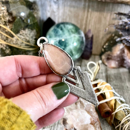 Big Crystal Necklace, Big Stone Necklace, Bohemian Jewelry, Crystal Necklaces, Etsy ID: 1620635164, Foxlark Alchemy, FOXLARK- NECKLACES, Jewelry, Large Crystal, Large Raw Crystal, layering necklace, Necklaces, peach moonstone, Raw crystal jewelry, raw cry