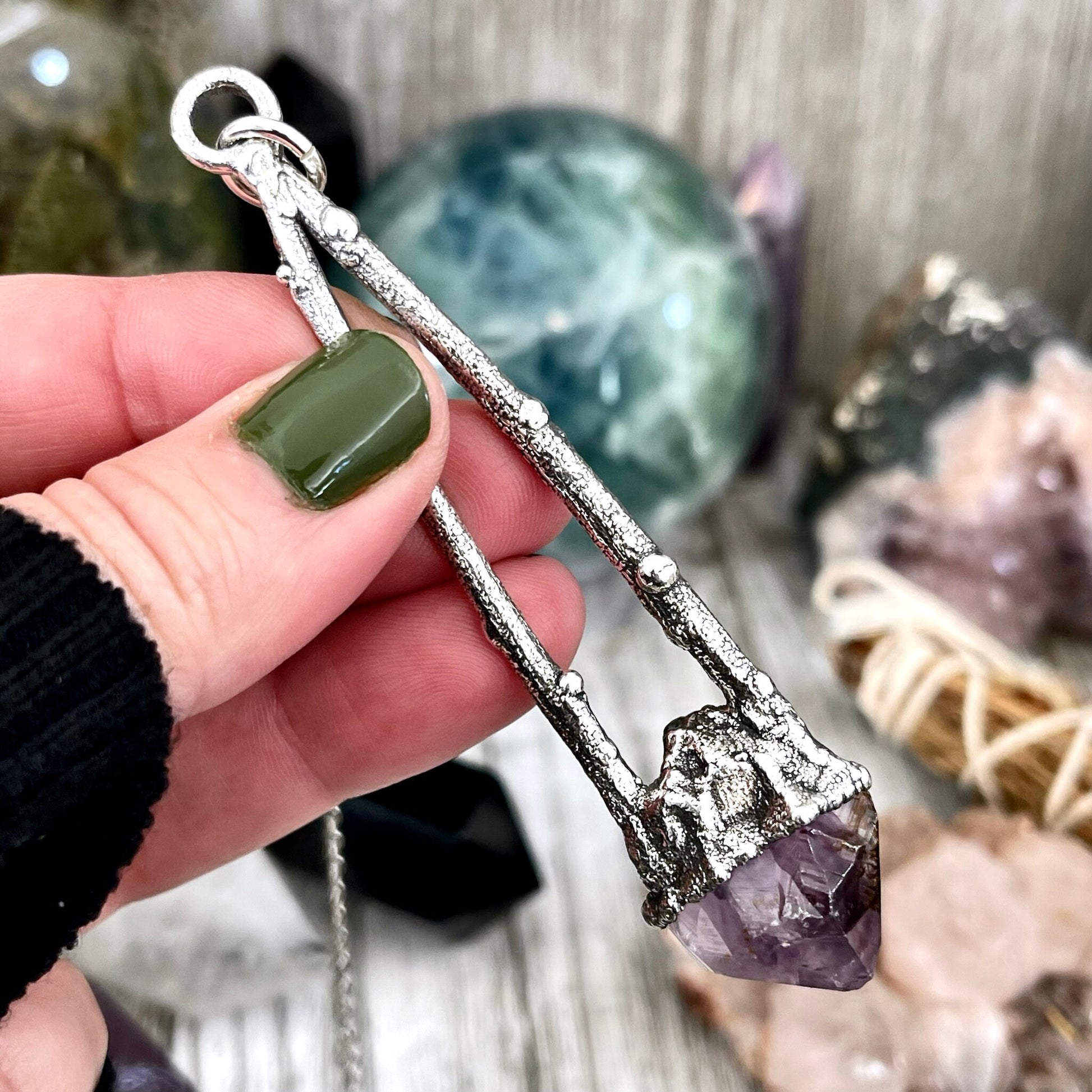 amethyst necklace, big crystal Necklace, Big Gothic Necklace, Bohemian Jewelry, Crystal Necklaces, Crystal Pendant, Etsy ID: 1650747206, FOXLARK- NECKLACES, Jewelry, nature inspired, Necklaces, Silver Jewelry, Silver Necklace, Silver Stone Jewelry, Statem