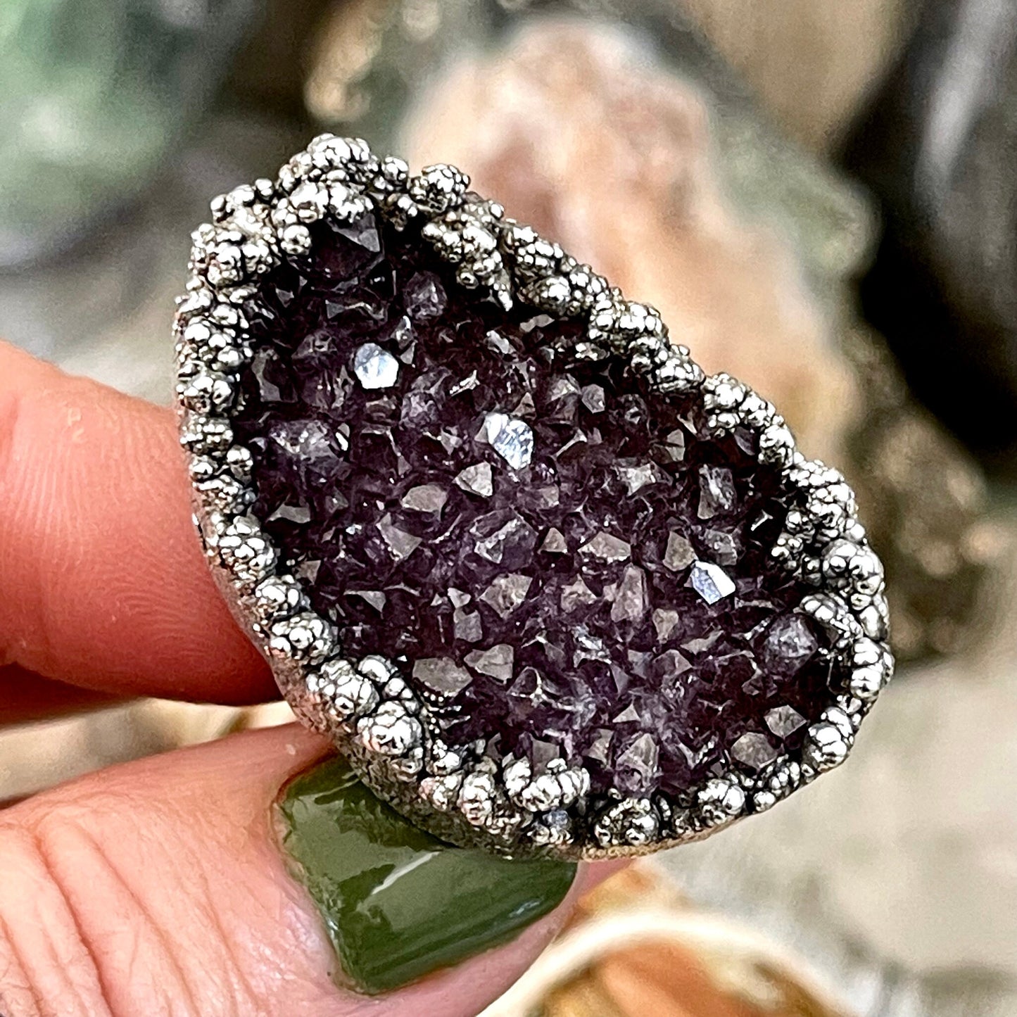 Big Crystal Ring, Big Silver Ring, Big Stone Ring, Birthstone Jewelry, Etsy ID: 1659941217, FOXLARK- RINGS, Gemstone Jewelry, geode ring, Jewelry, Large Crystal Ring, Natural stone ring, Purple Gemstone, Raw Amethyst Ring, Raw Crystal Ring, Rings, Rough A