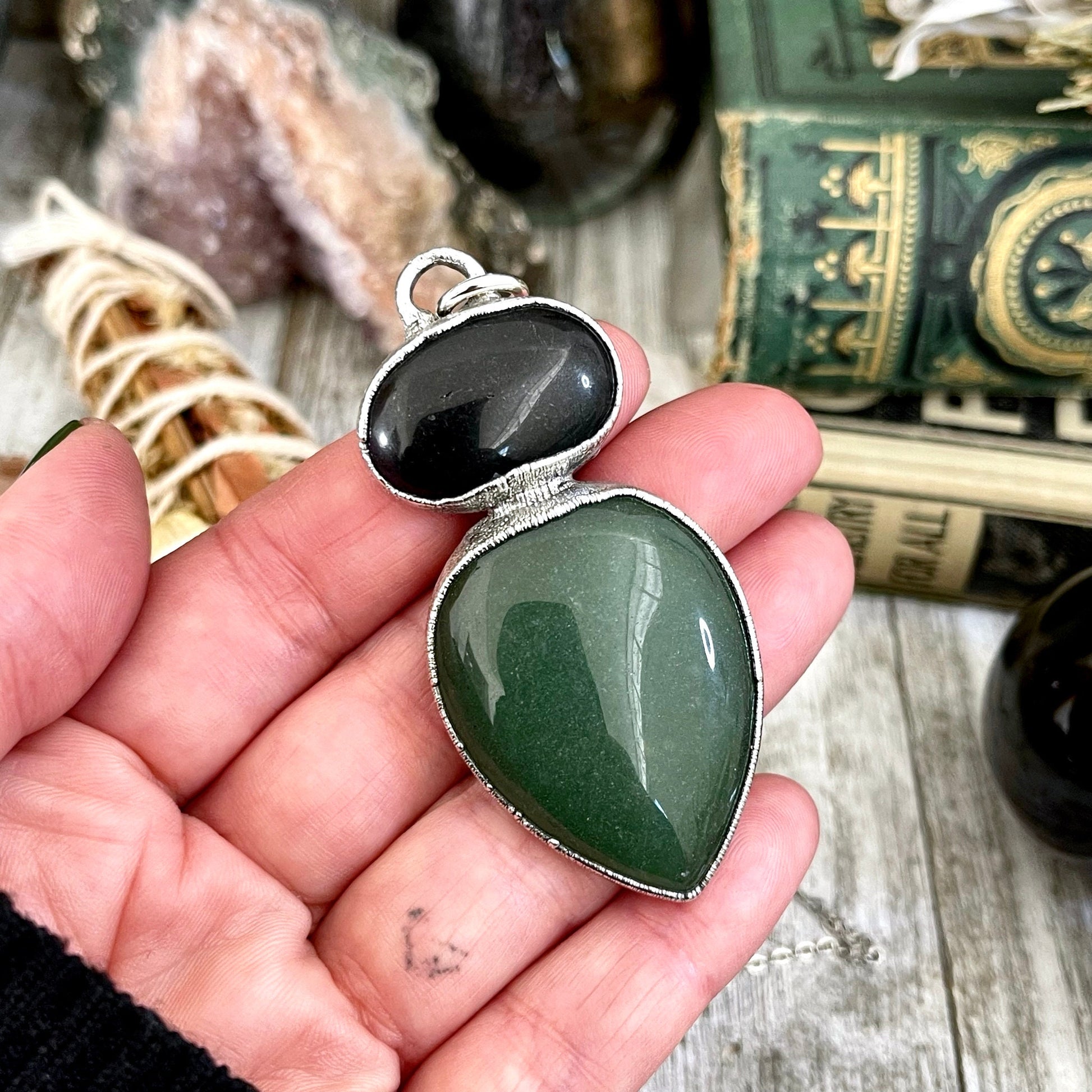 Aventurine necklace, Black Onyx, Black Onyx Necklace, Bohemian Jewelry, Crystal Jewelry, Crystal Necklace, Crystal Necklaces, Etsy ID: 1645794898, FOXLARK- NECKLACES, Gothic Jewelry, Gothic Necklace, Gothic Pendent, Green Aventurine, Jewelry, Necklaces, T