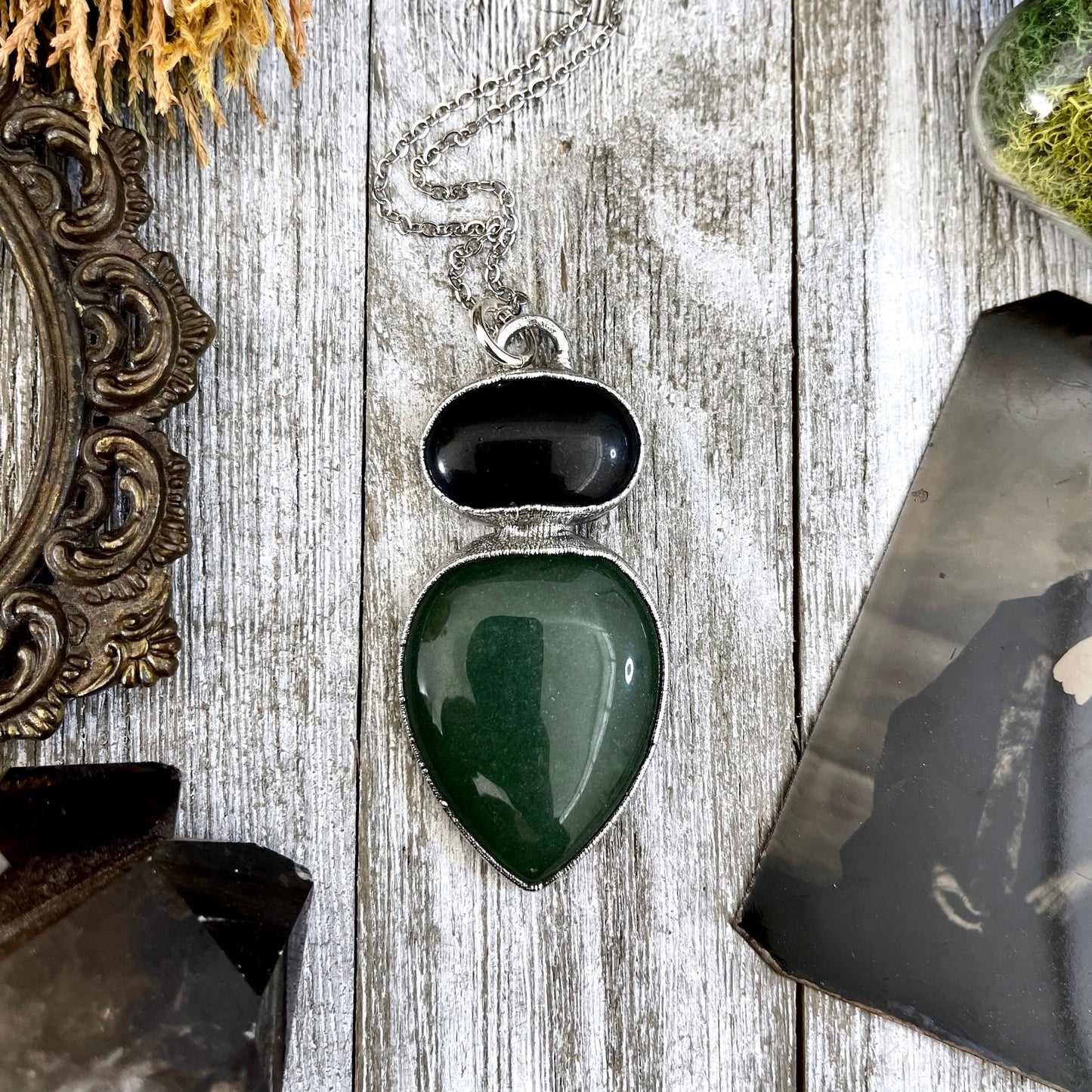 Aventurine necklace, Black Onyx, Black Onyx Necklace, Bohemian Jewelry, Crystal Jewelry, Crystal Necklace, Crystal Necklaces, Etsy ID: 1645794898, FOXLARK- NECKLACES, Gothic Jewelry, Gothic Necklace, Gothic Pendent, Green Aventurine, Jewelry, Necklaces, T