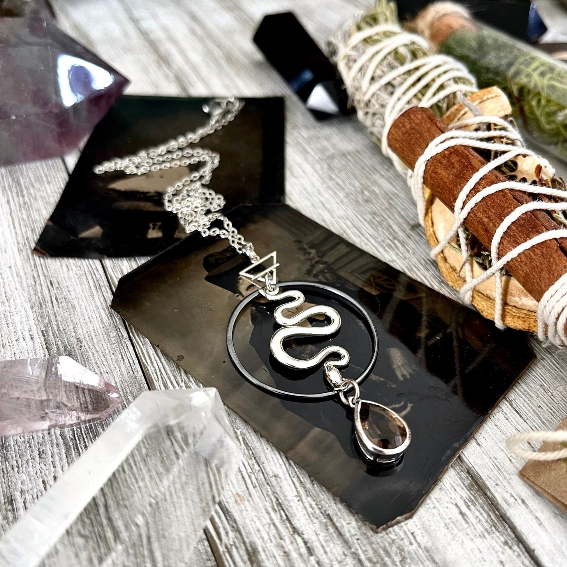 925 Sterling Silver, Amulet Charm, boho jewelry, Etsy ID: 1654926387, Gothic Jewelry, Infinity Necklace, Jewelry, Necklaces, Pendants, smokey quartz, Snake Necklace, Snake Pendant, Sterling Silver, Talisman Necklace, TINY TALISMANS, Witch Jewelry, Witch n