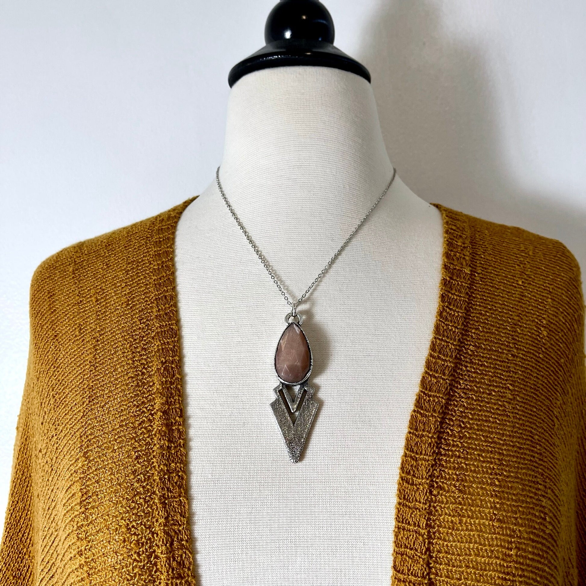 Big Crystal Necklace, Big Stone Necklace, Bohemian Jewelry, Crystal Necklaces, Etsy ID: 1620635164, Foxlark Alchemy, FOXLARK- NECKLACES, Jewelry, Large Crystal, Large Raw Crystal, layering necklace, Necklaces, peach moonstone, Raw crystal jewelry, raw cry