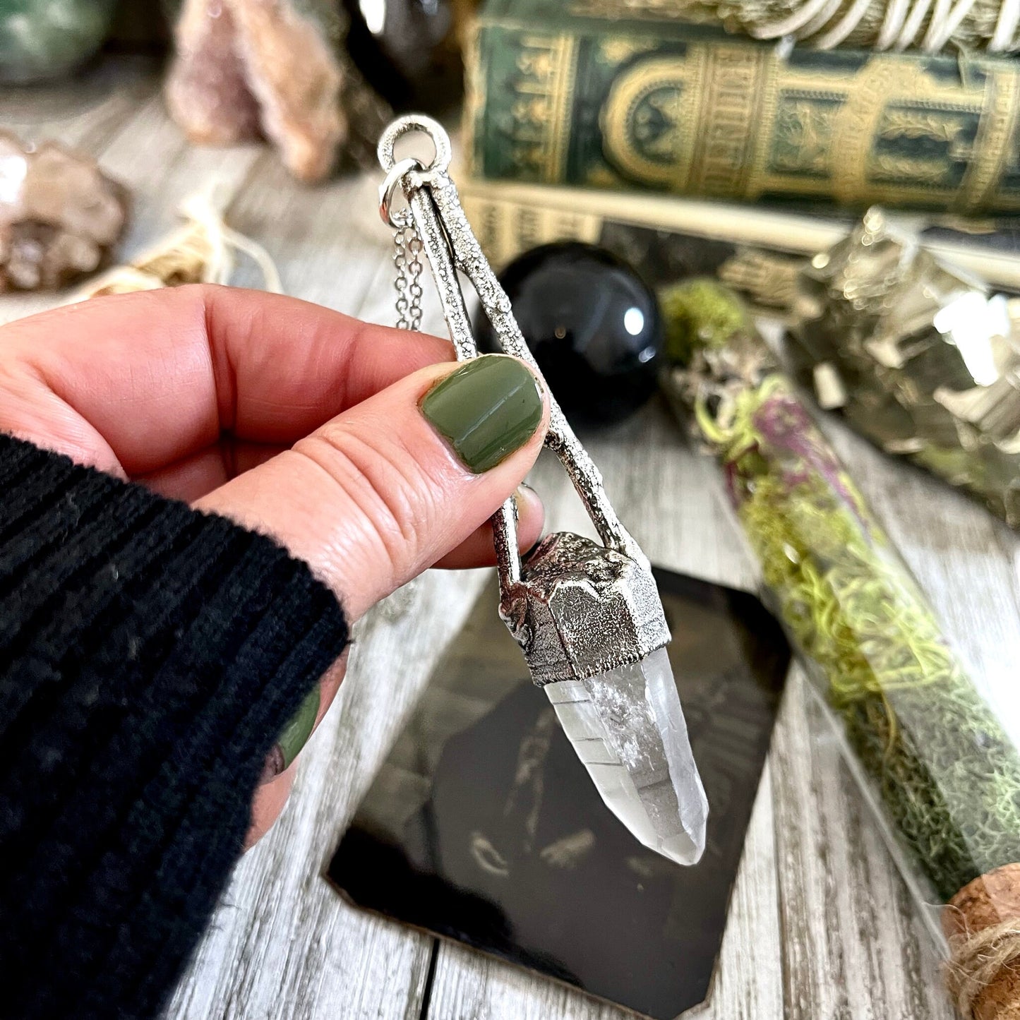 big crystal Necklace, Big Gothic Necklace, Bohemian Jewelry, Crystal Necklaces, Crystal Pendant, Etsy ID: 1650753536, FOXLARK- NECKLACES, Jewelry, nature inspired, Necklaces, Raw clear quartz, Silver Jewelry, Silver Necklace, Silver Stone Jewelry, Stateme