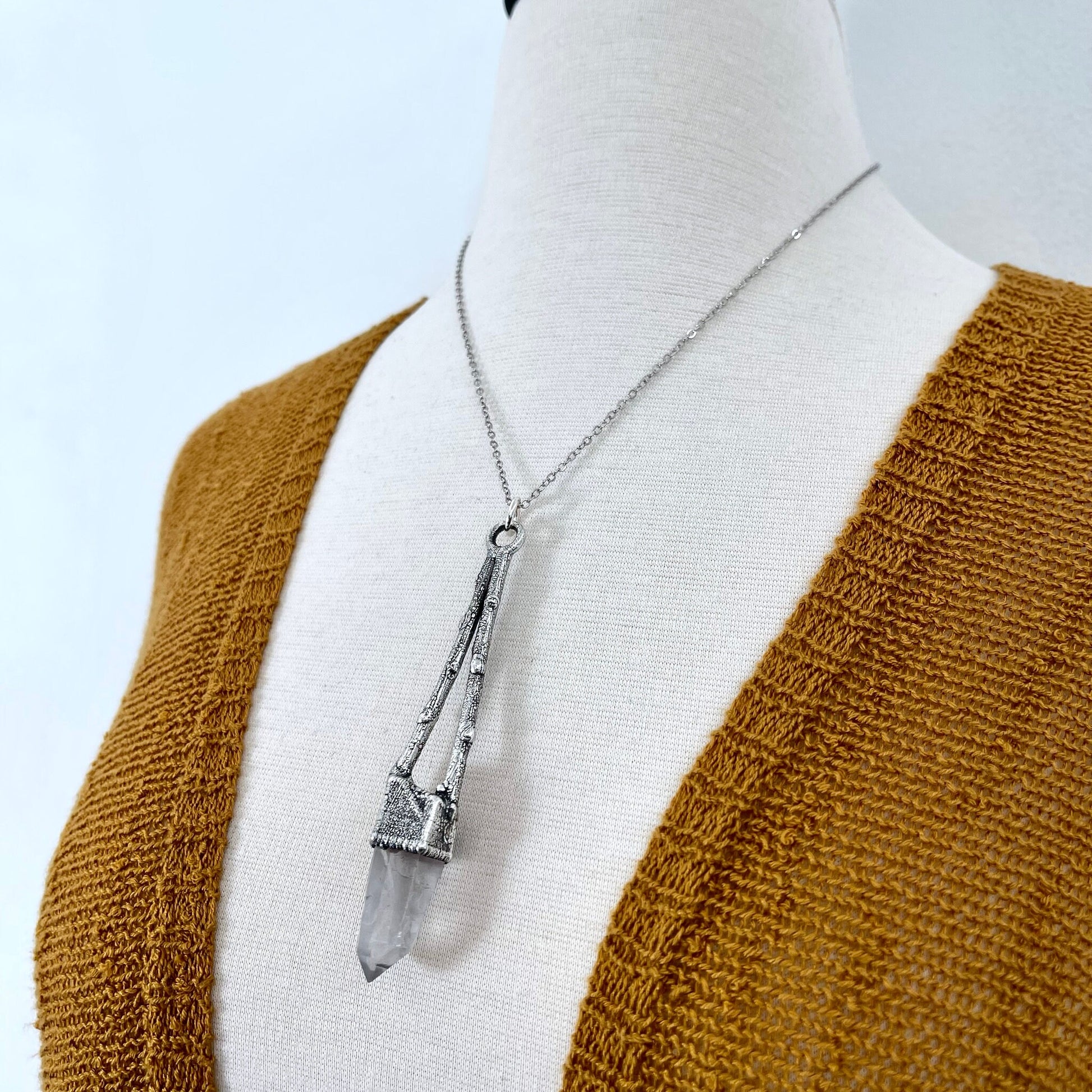 big crystal Necklace, Big Gothic Necklace, Bohemian Jewelry, Crystal Necklaces, Crystal Pendant, Etsy ID: 1650750684, FOXLARK- NECKLACES, Jewelry, nature inspired, Necklaces, Raw Clear Quartz, Silver Jewelry, Silver Necklace, Silver Stone Jewelry, Stateme