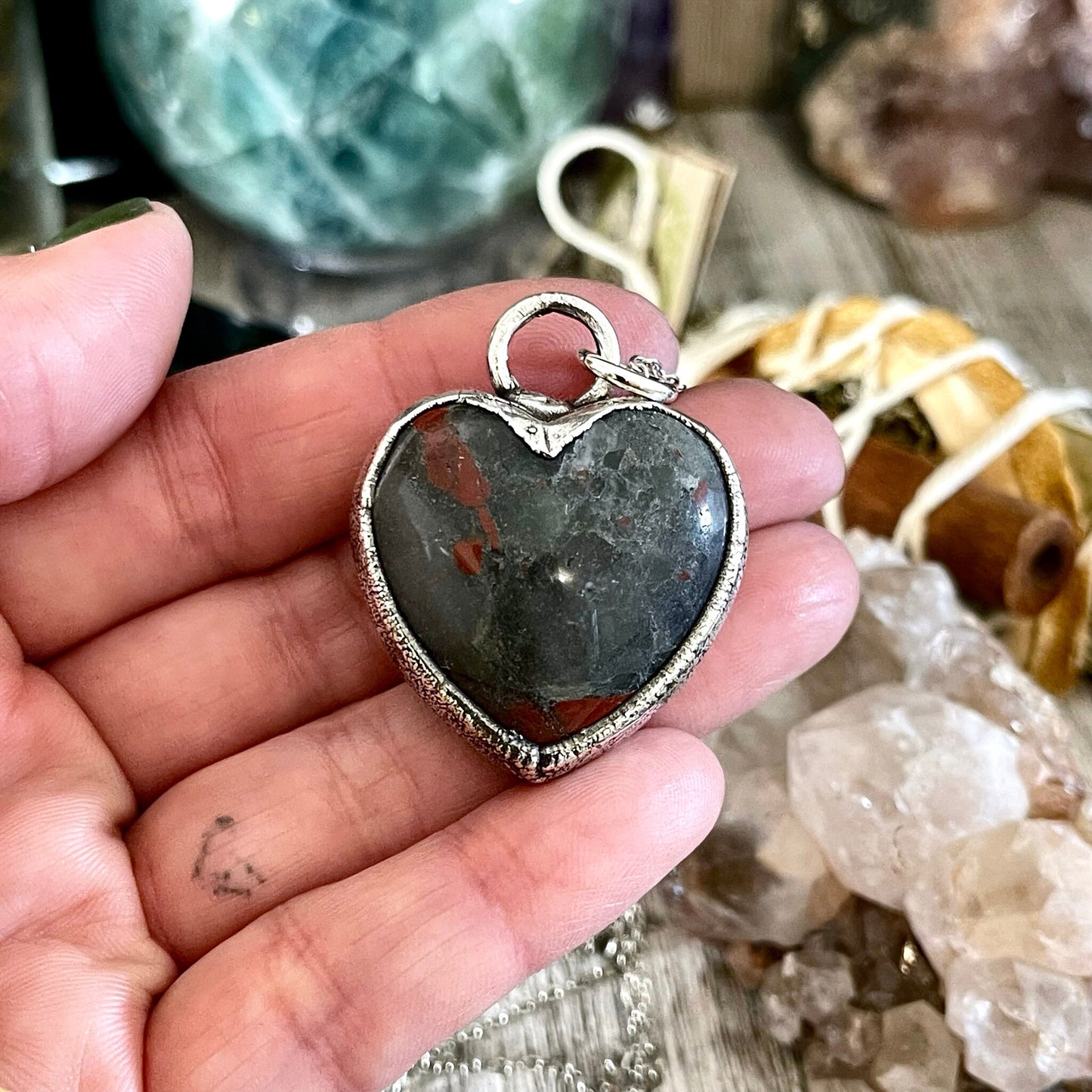 Big Heart Pendent, Bloodstone necklace, Crystal heart, Crystal Necklace, Crystal Necklaces, Crystal pendant, Etsy ID: 1659937333, FOXLARK- NECKLACES, Healing Crystal, Heart Necklace, Heart Pendant, Heart Shaped Locket, Jewelry, Necklaces, Silver Jewelry,