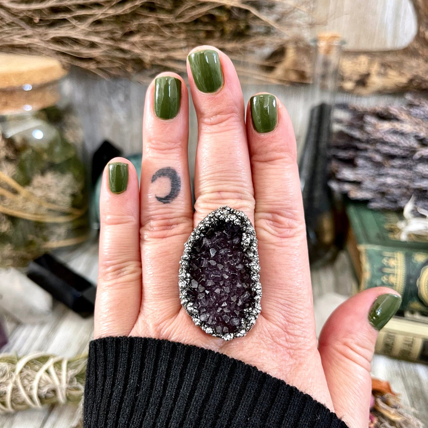 Big Crystal Ring, Big Silver Ring, Big Stone Ring, Birthstone Jewelry, Etsy ID: 1659941217, FOXLARK- RINGS, Gemstone Jewelry, geode ring, Jewelry, Large Crystal Ring, Natural stone ring, Purple Gemstone, Raw Amethyst Ring, Raw Crystal Ring, Rings, Rough A