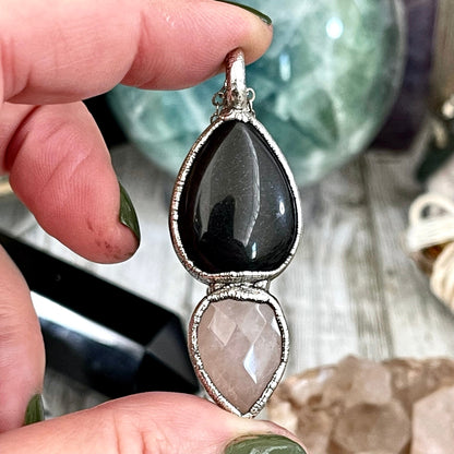 Black Onyx, Black Onyx Necklace, Bohemian Jewelry, Crystal Jewelry, Crystal Necklace, Crystal Necklaces, Etsy ID: 1645792420, FOXLARK- NECKLACES, Gothic Jewelry, Gothic Necklace, Gothic Pendent, Jewelry, Necklaces, Rose Quarts necklace, Rose Quartz penden