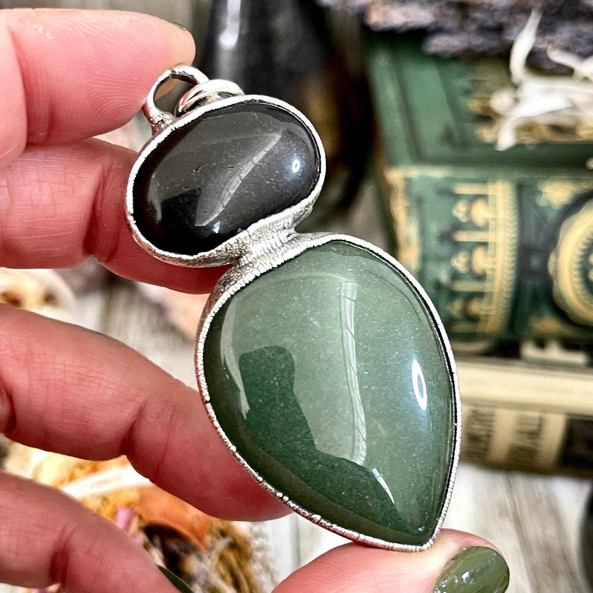 Aventurine necklace, Black Onyx, Black Onyx Necklace, Bohemian Jewelry, Crystal Jewelry, Crystal Necklace, Crystal Necklaces, Etsy ID: 1645794898, FOXLARK- NECKLACES, Gothic Jewelry, Gothic Necklace, Gothic Pendent, Green Aventurine, Jewelry, Necklaces, T