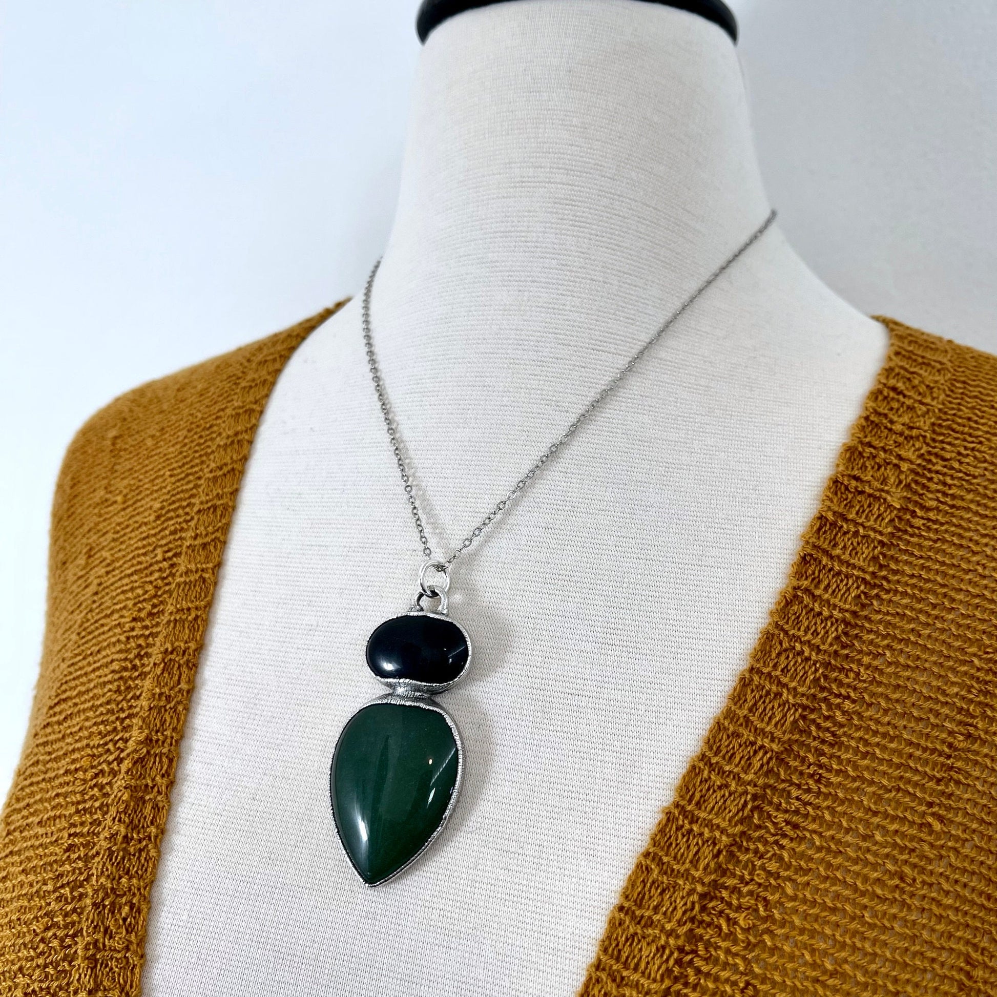 Aventurine necklace, Black Onyx, Black Onyx Necklace, Bohemian Jewelry, Crystal Jewelry, Crystal Necklace, Crystal Necklaces, Etsy ID: 1645794898, FOXLARK- NECKLACES, Gothic Jewelry, Gothic Necklace, Gothic Pendent, Green Aventurine, Jewelry, Necklaces, T