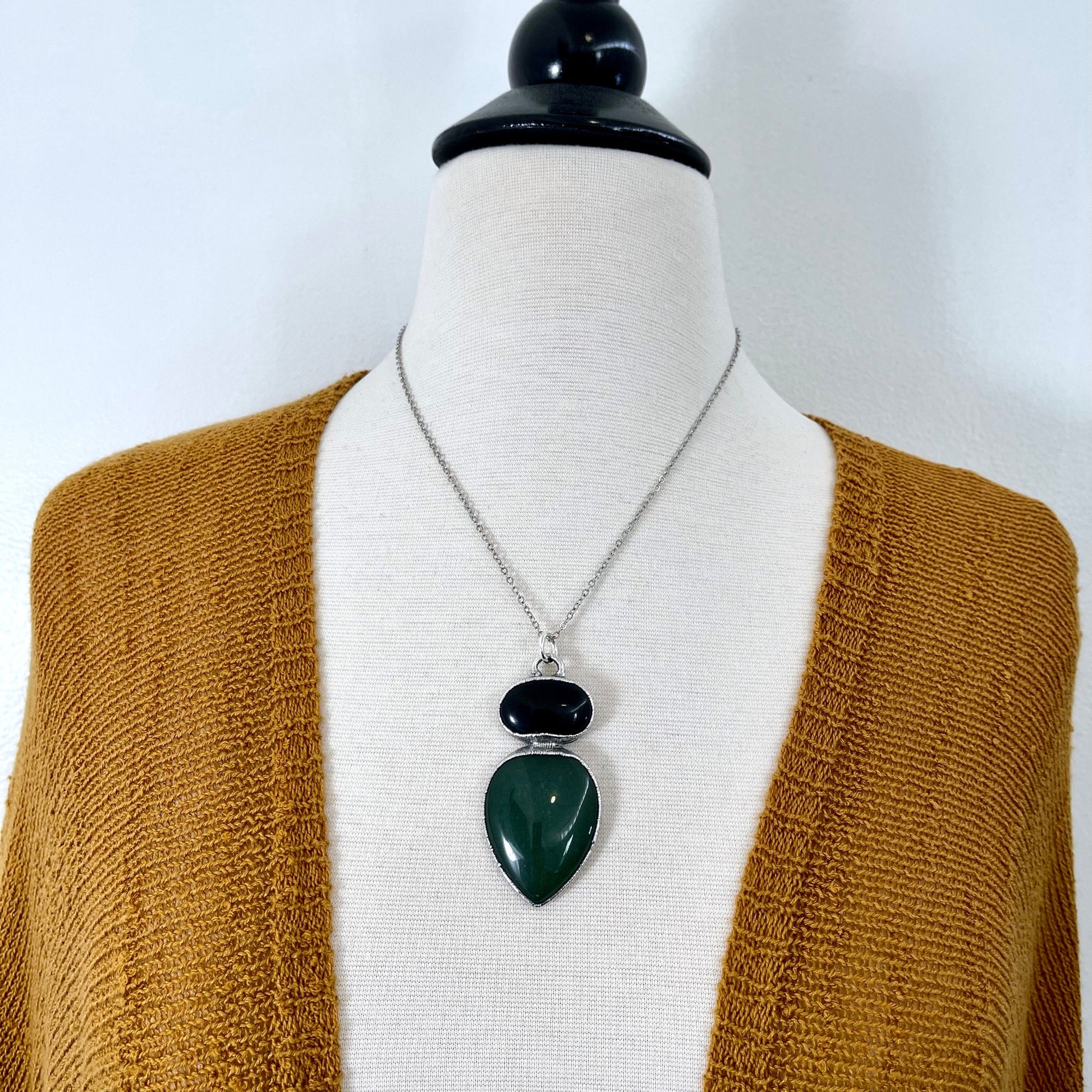 Aventurine necklace, Black Onyx, Black Onyx Necklace, Bohemian Jewelry, Crystal Jewelry, Crystal Necklace, Crystal Necklaces, Etsy ID: 1645794898, FOXLARK- NECKLACES, Gothic Jewelry, Gothic Necklace, Gothic Pendent, Green Aventurine, Jewelry, Necklaces, T